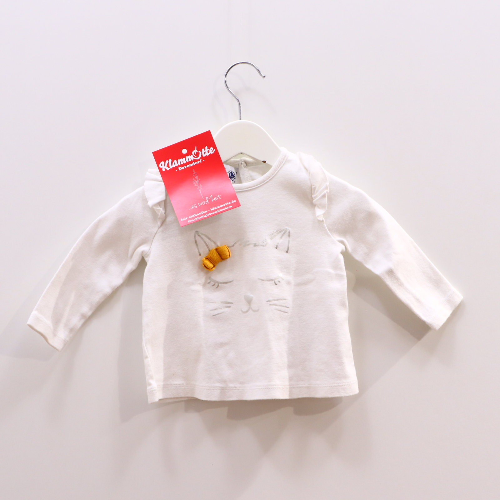 Oberteil PETIT BATEAU 74 weiß Applikation/Print/Volants langarm/Shirt Baumwolle