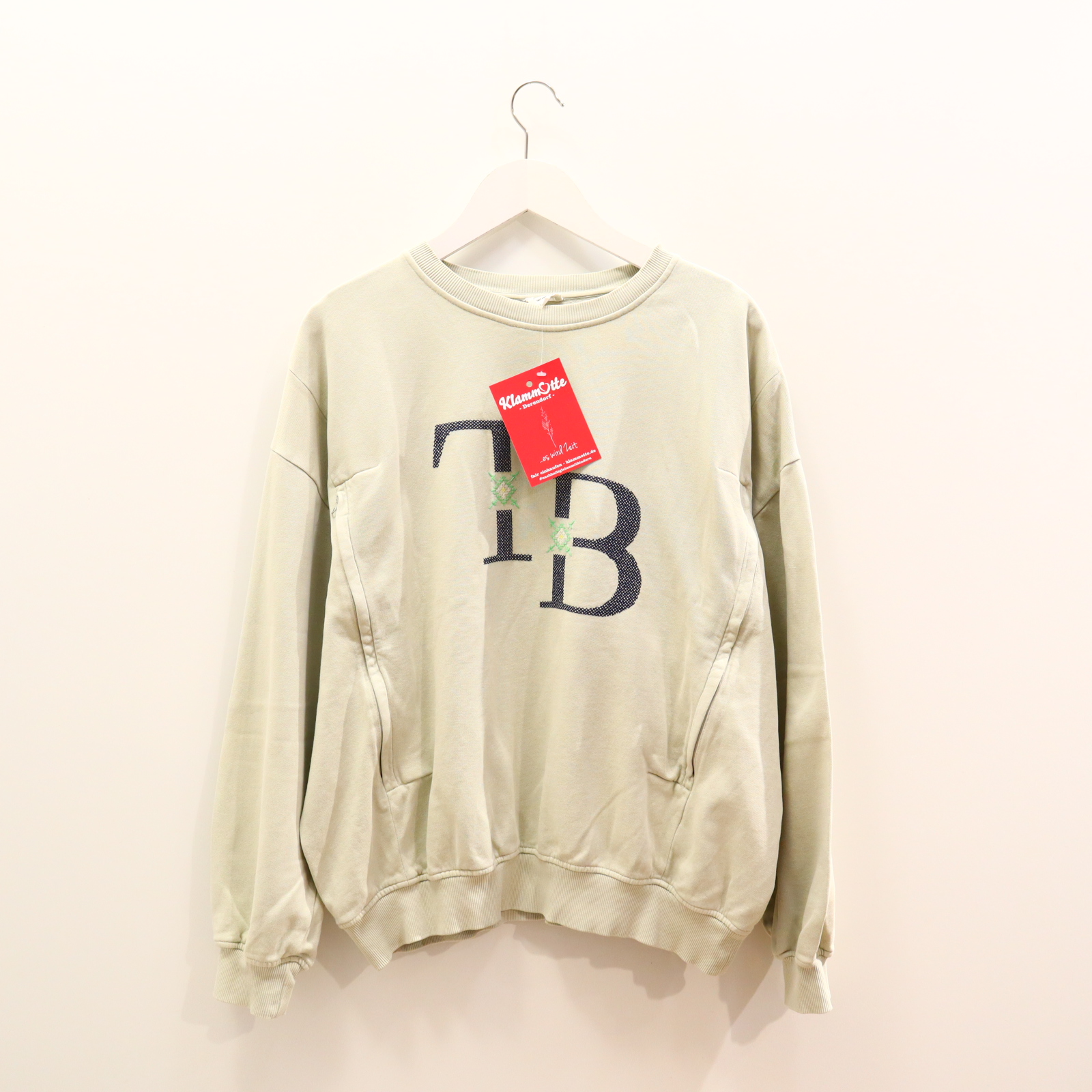 Pullover Tajinebanane Sweatshirt L 42/44 salbei Stickerei Baumwolle