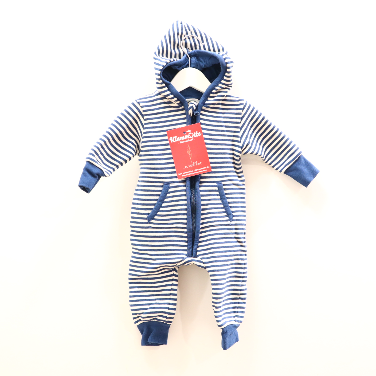 Hosen & Strampler ALANA 68 blau/weiß gestreift Einteiler ohne Fuß/Overall Bio-Baumwolle/Sweat Reißverschluß Kapuze