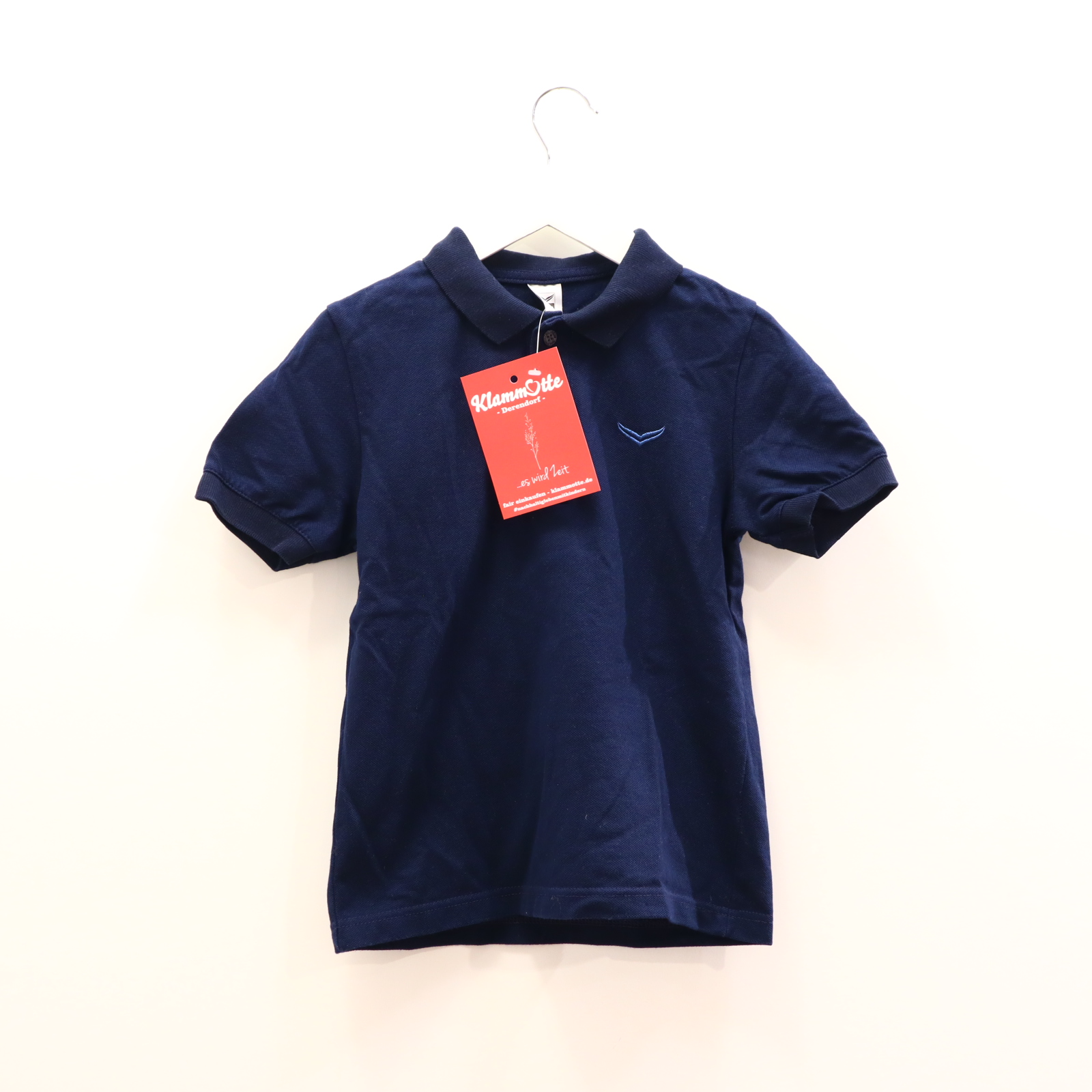 Oberteil trigema Gr. 128 kurzarm Shirt blau Baumwolle/Pique Logo/Stickerrei Polo