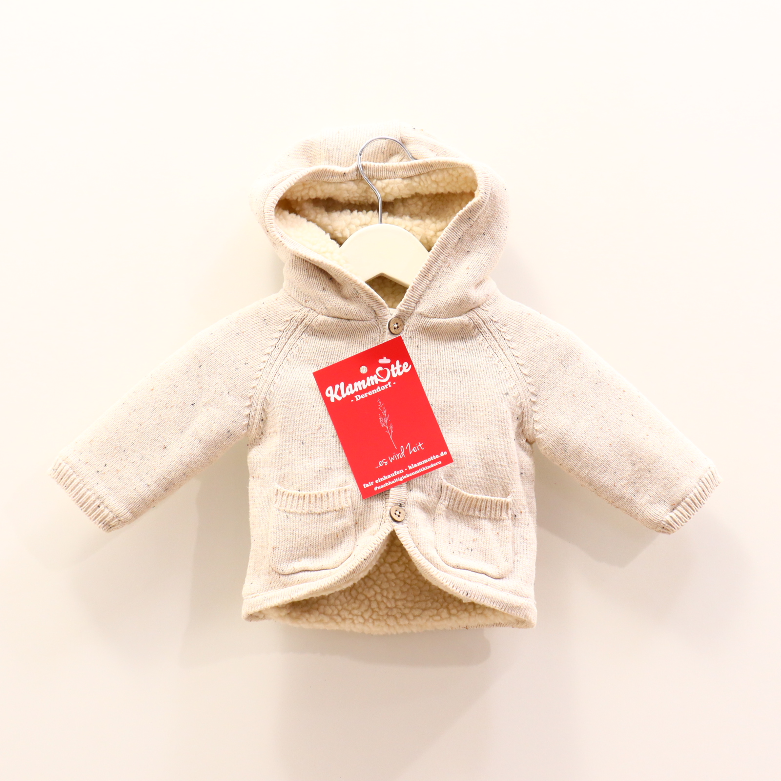 Oberteil PreNatal 50 creme gesprenkelt Kapuzenjacke/Strickjacke Bio-Baumwolle/recyclter Polyester Teddyfutter Kapuze