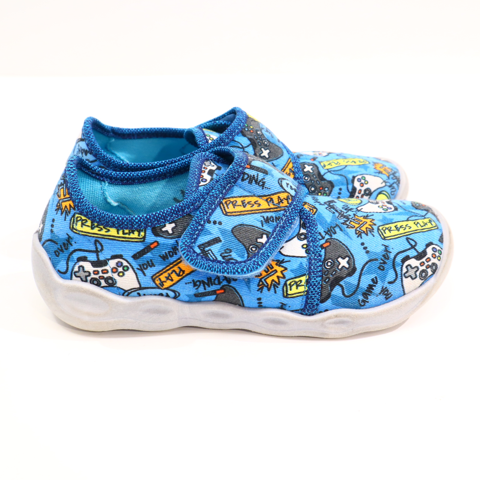 Hausschuhe/Wasserschuhe SuperFit 29 blau/bunt Klett/Pantoffel Canvas
