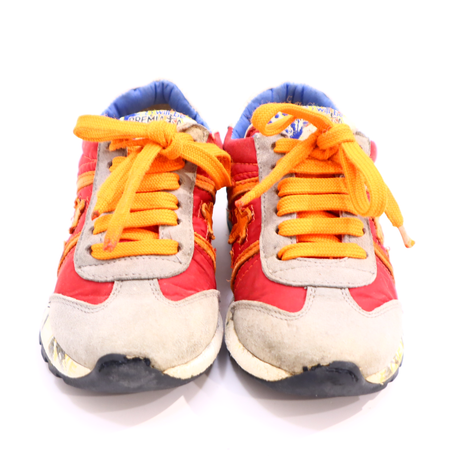 Halbschuhe PREMIATA Schnürschuh/Sneaker 24 grau/orange/rot Leder/Textil leichte gleichmäßige Ablaufspuren