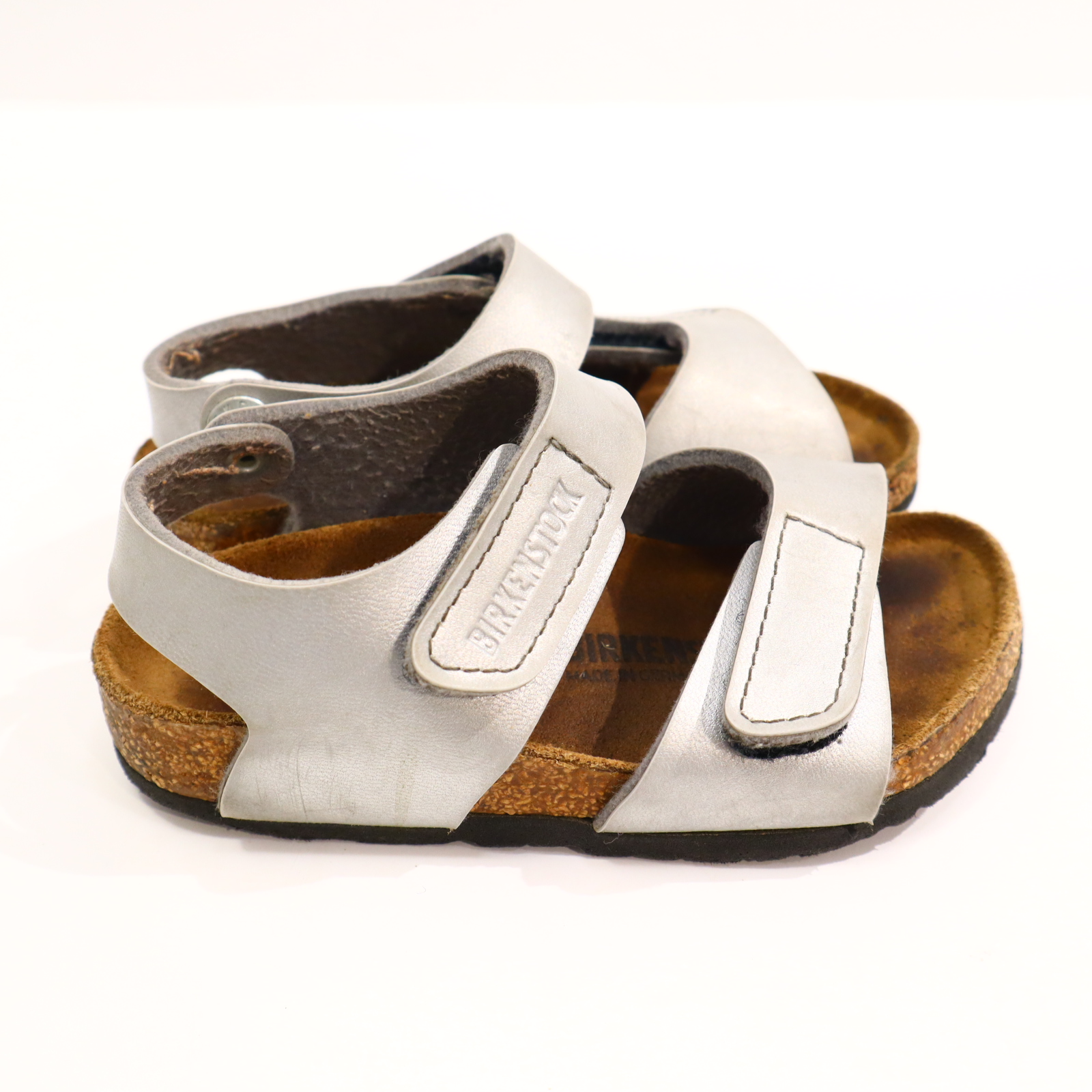 Sandalen Birkenstock 25 silber schmal leichte gleichmäßige Ablaufspuren