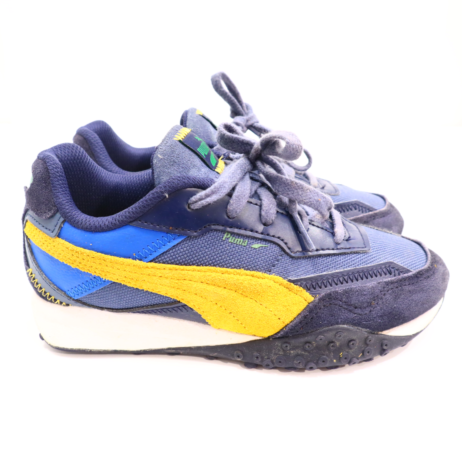 Halbschuhe PUMA Schnürschuh/Sneaker 35 blau/gelb Mesh/Wildleder minimale Gebrauchsspuren Hallen tauglich!