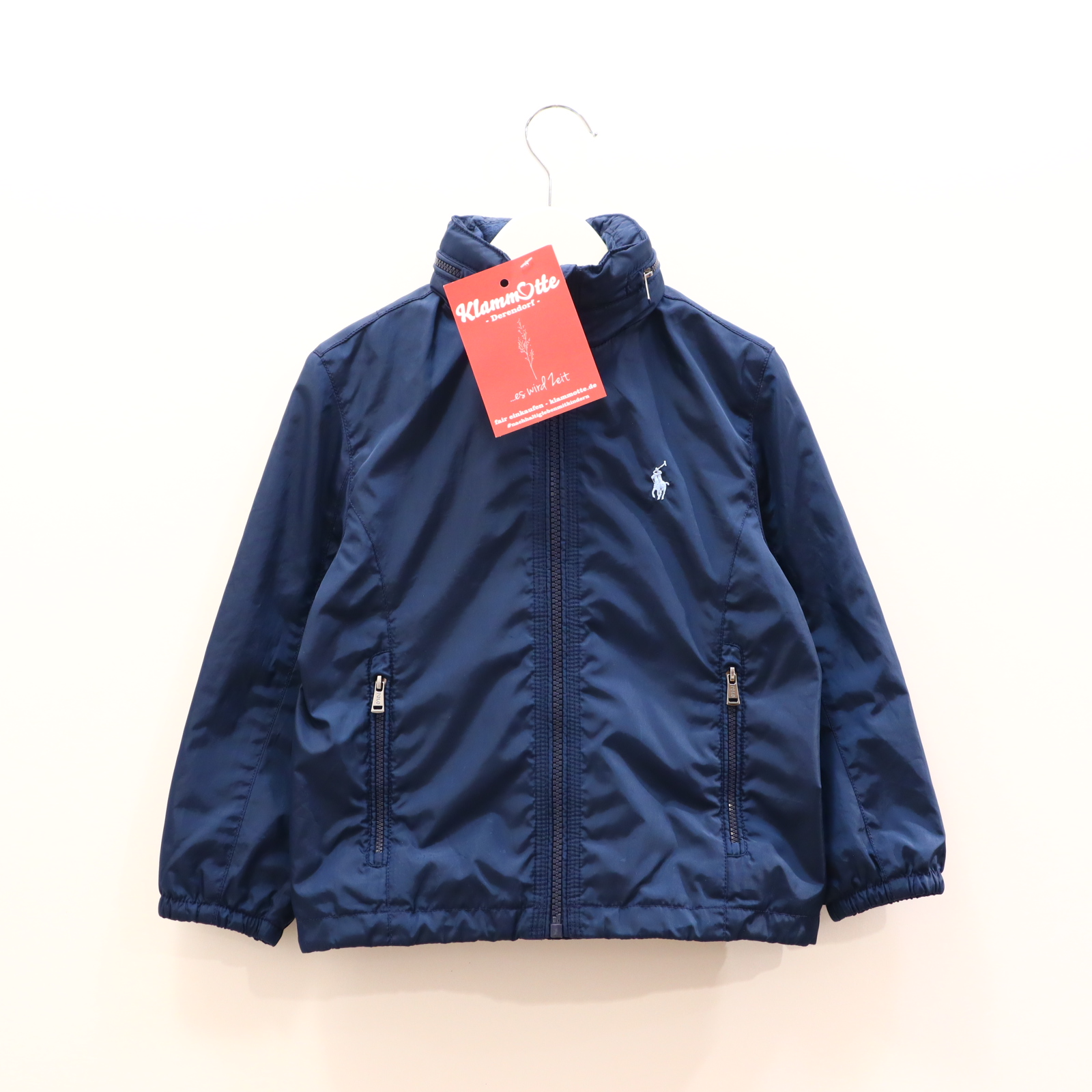 Jacke RALPH LAUREN 104 blau Logo/Stickerei Windjacke versteckte Kapuze Frühjahr/Sommer