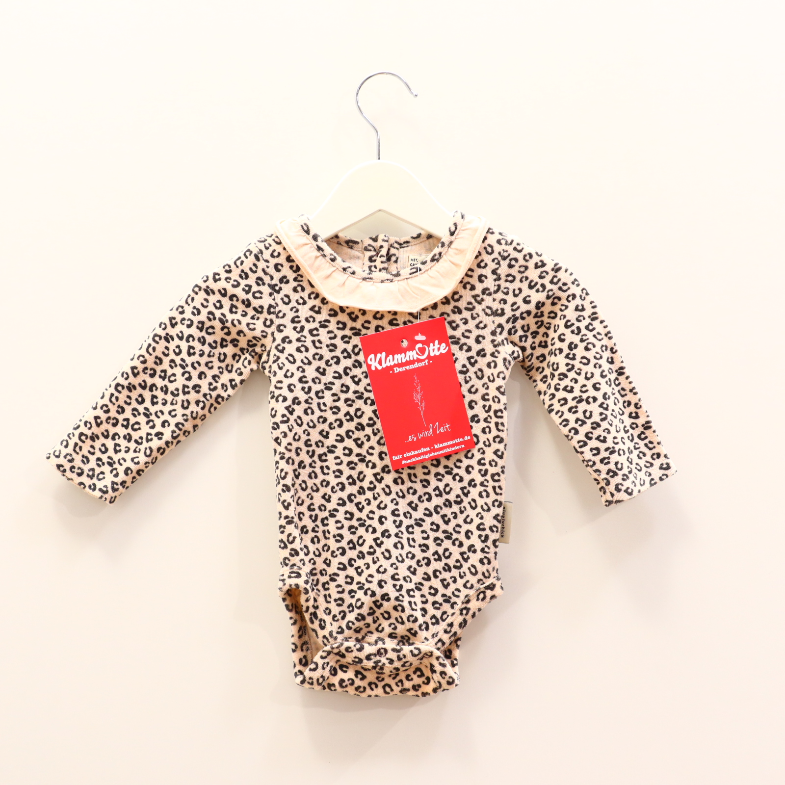 Body piupiuchick 62 apricot/schwarz langarm Animalprint Kragen Baumwolle/Frottee