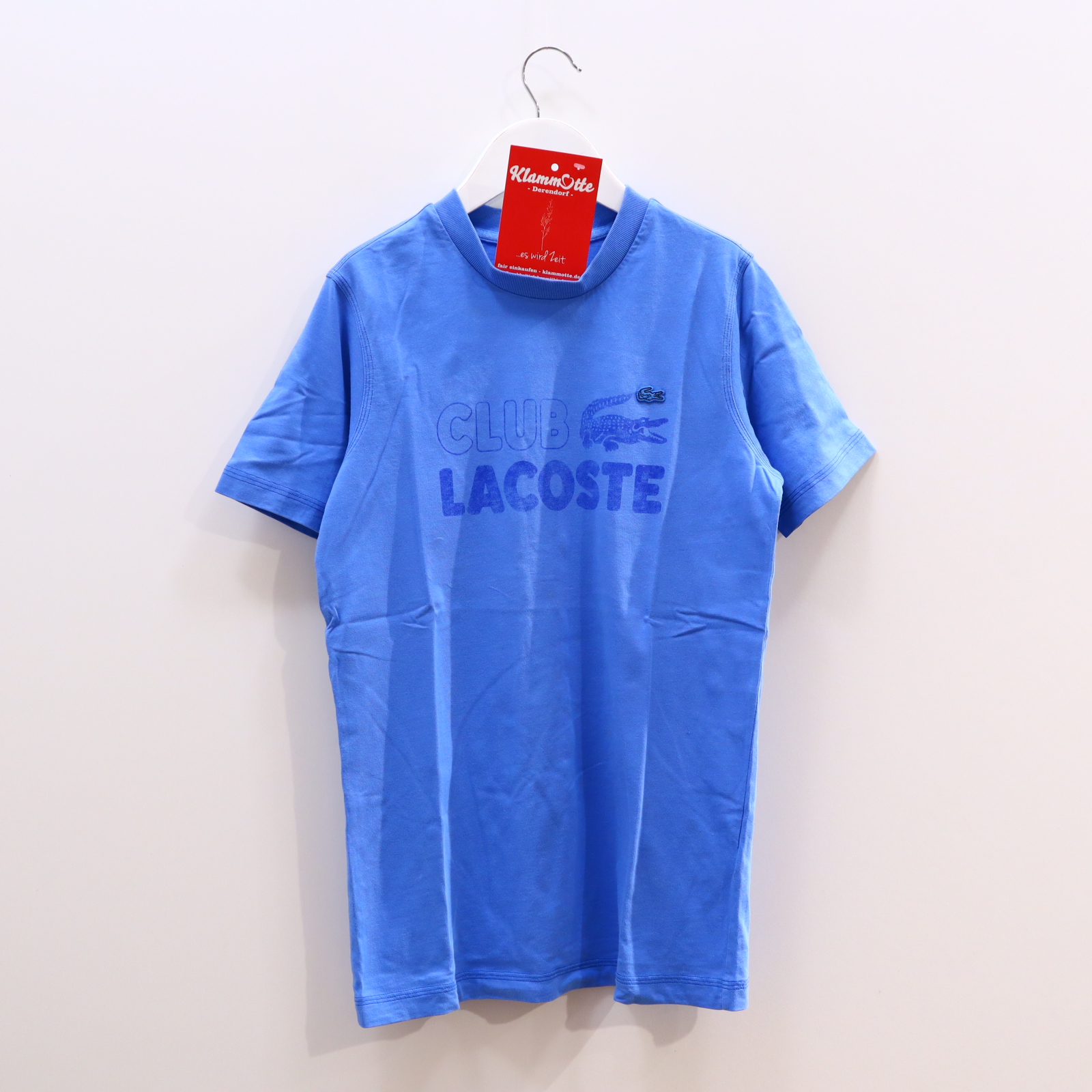 Oberteil LACOSTE Gr. 164 kurzarm Shirt blau Baumwolle Applikation/Logo/Print