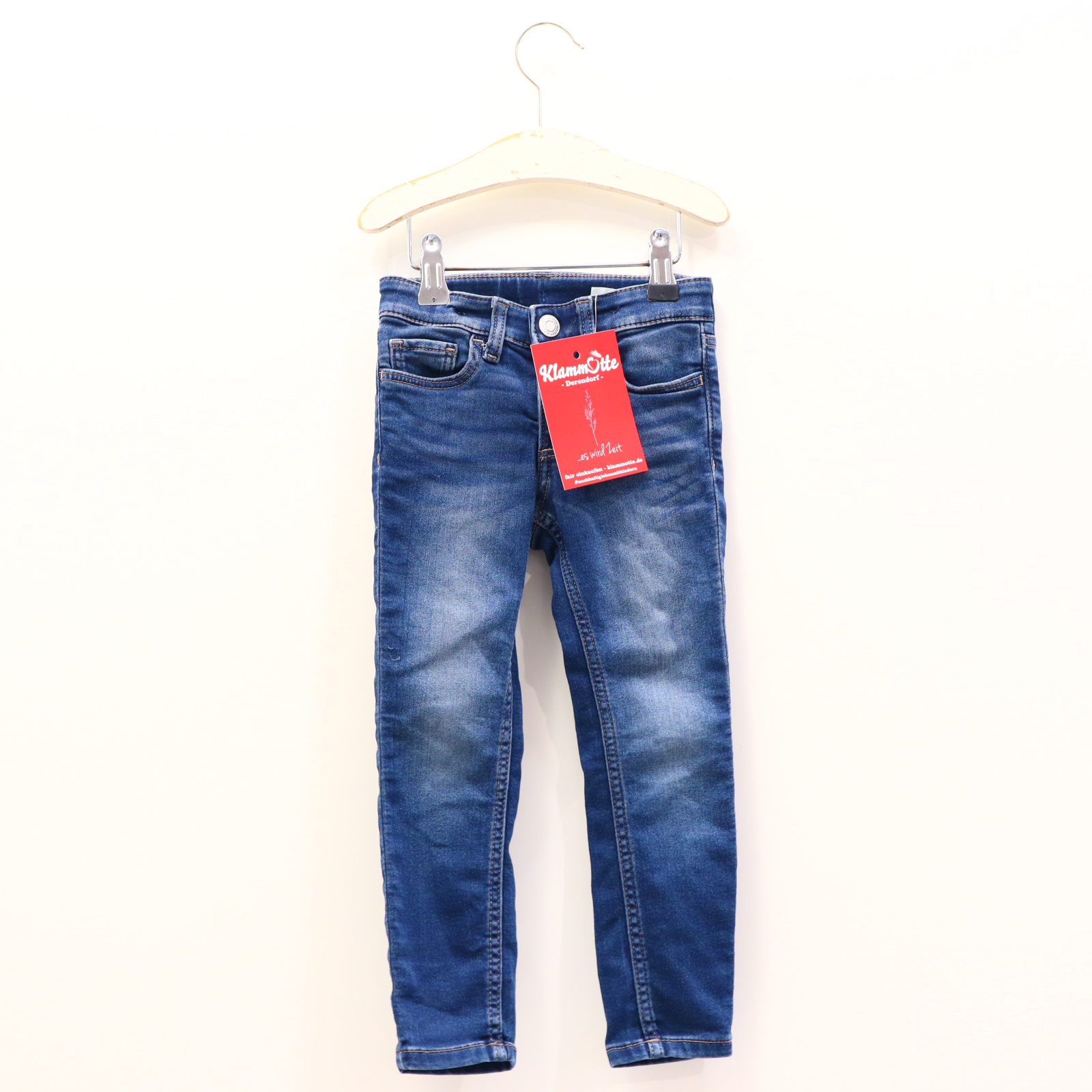 Hose H&M Jeans 98 blau Denim Druckknopf/Reißverschluß/verstellb. Bund Skinny
