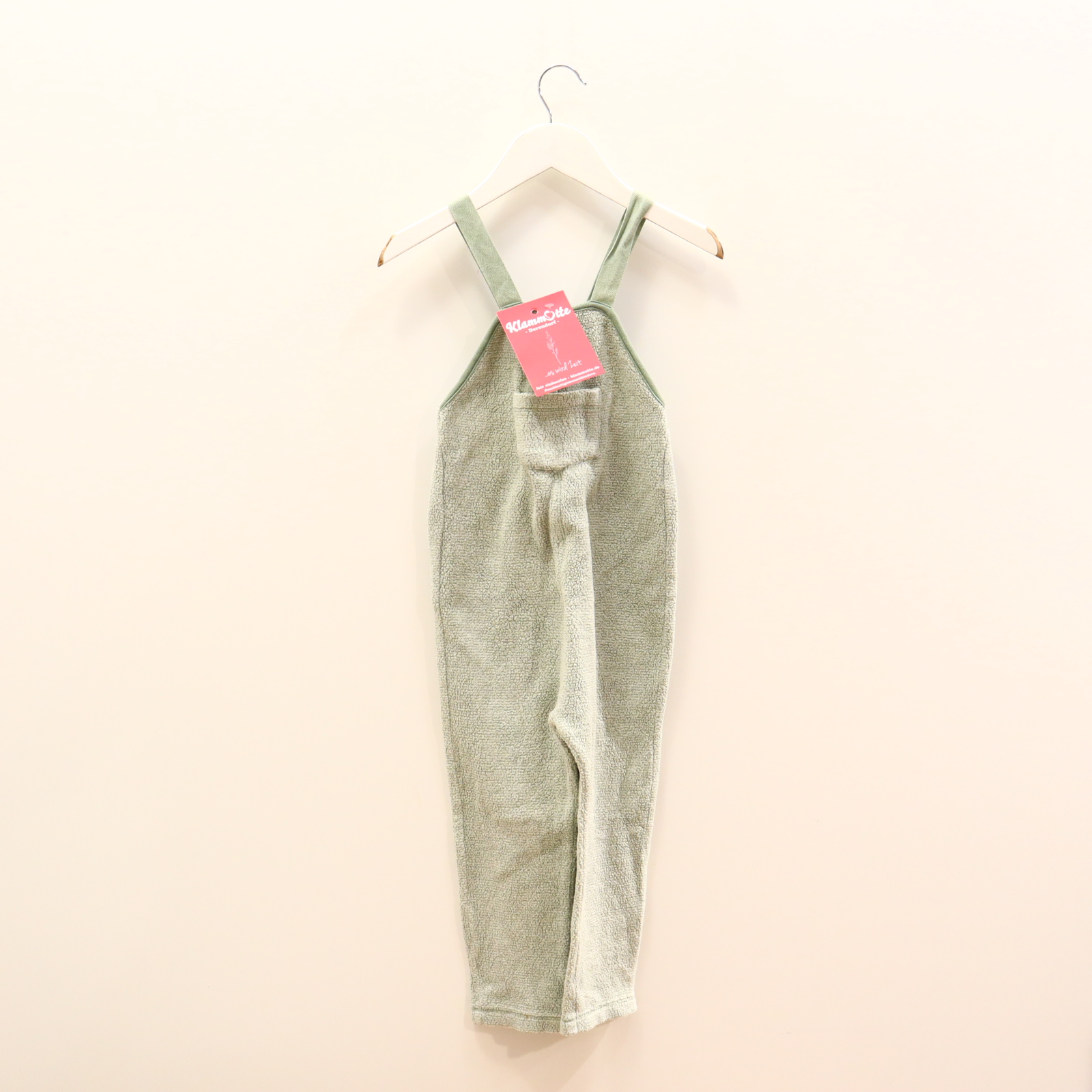 Hose hessnatur 98/104 Latz weiß/salbei gestreift/melange Biobaumwolle/Frottee