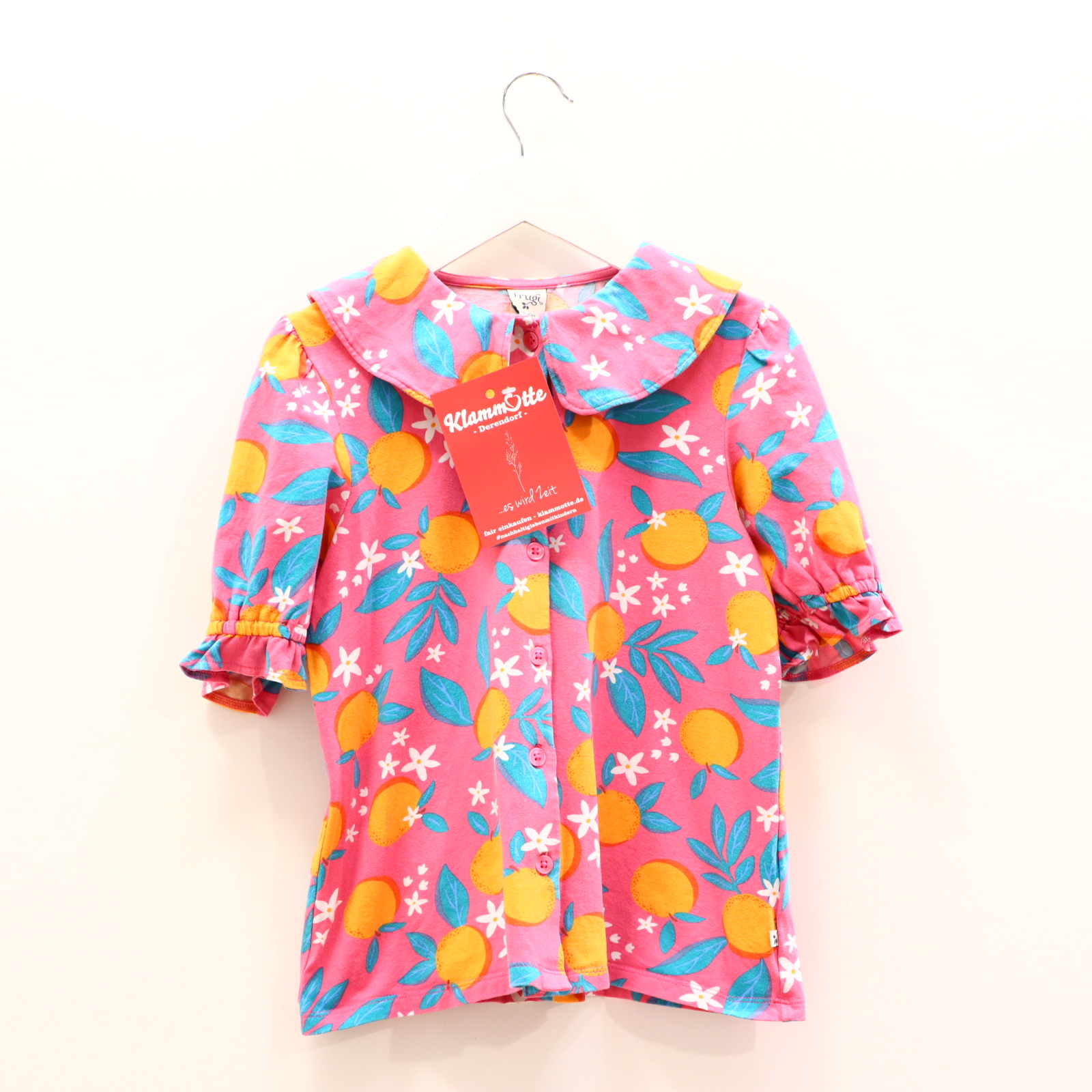 Oberteil frugi 134/140 bunt/rosa Alloverprint/Blumen Bluse/kurzarm/kurzarm Shirt Biobaumwolle/Elasthan/Jersey