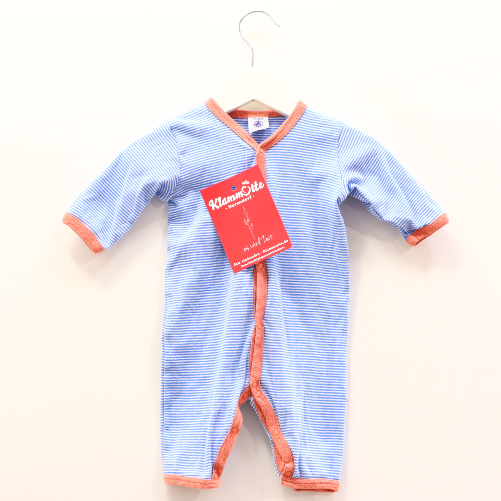 Oberteil PETIT BATEAU 62 blau/weiß gestreift Schlafeinteiler ohne Fuß Baumwolle