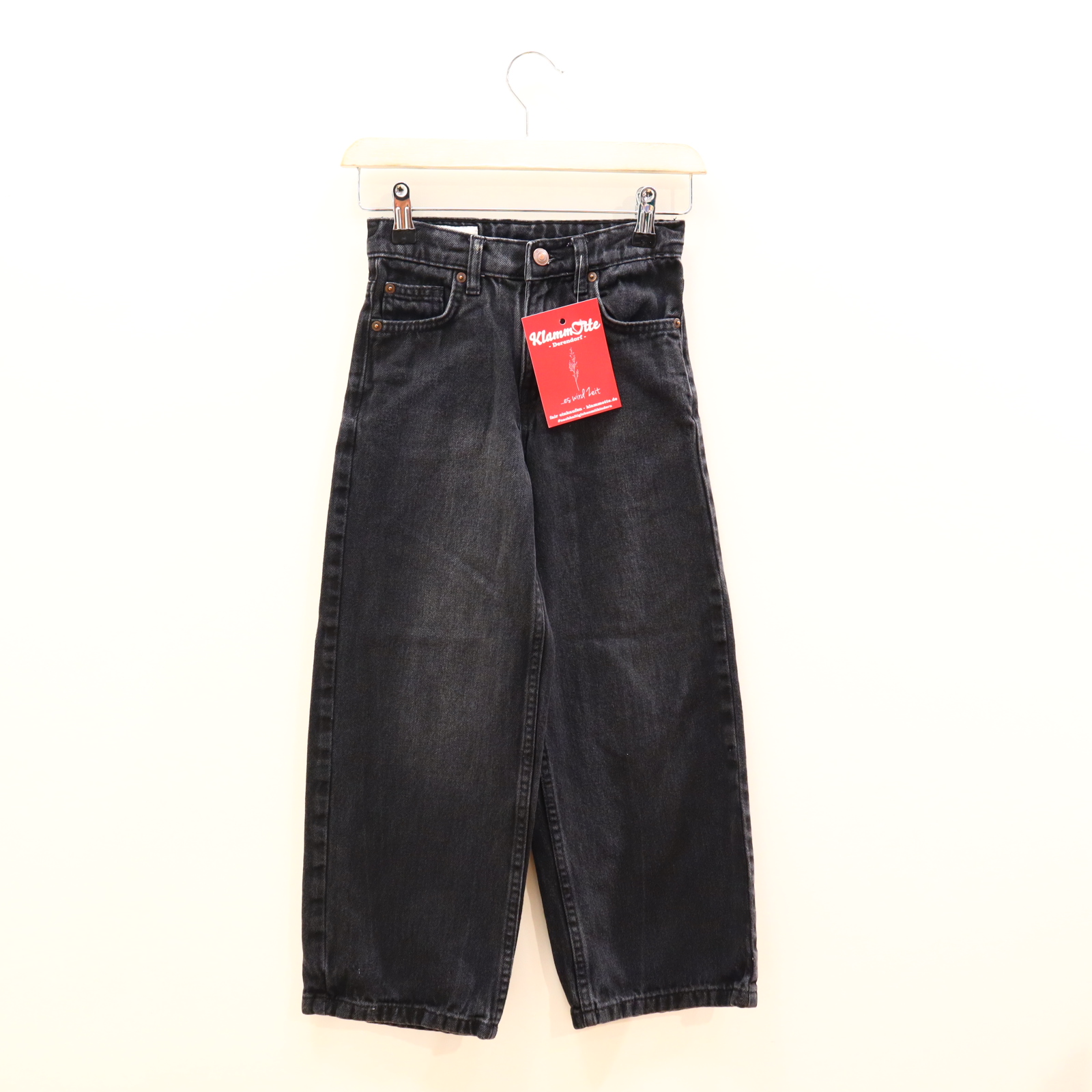 Hose ZARA Jeans 128/134 anthrazit Denim Knopf/Reißverschluß/verstellb. Bund Wide Leg