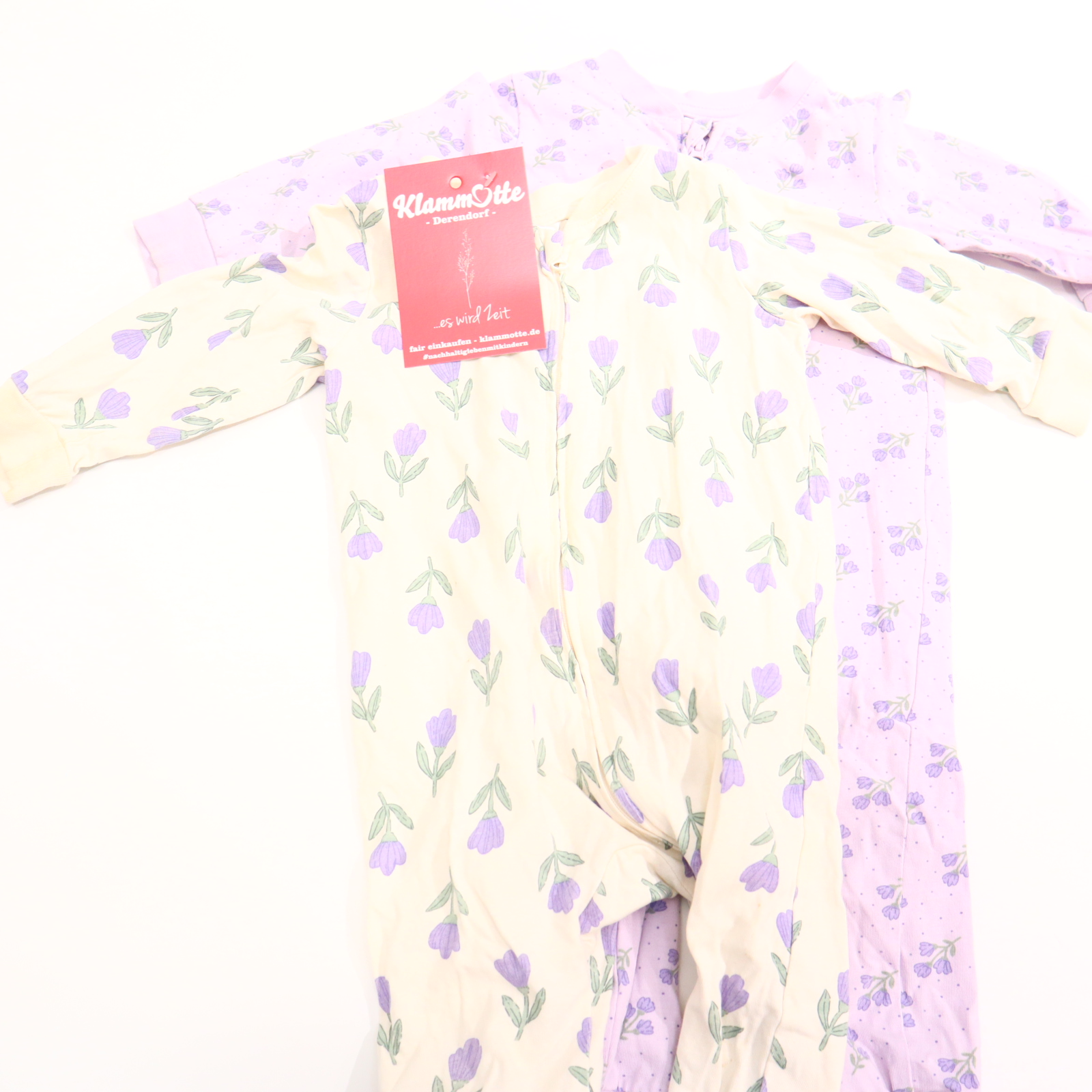 Oberteil H&M 74 flieder/weiß Alloverprint/Blumen Schlafeinteiler ohne Fuß/2er-Set Baumwolle