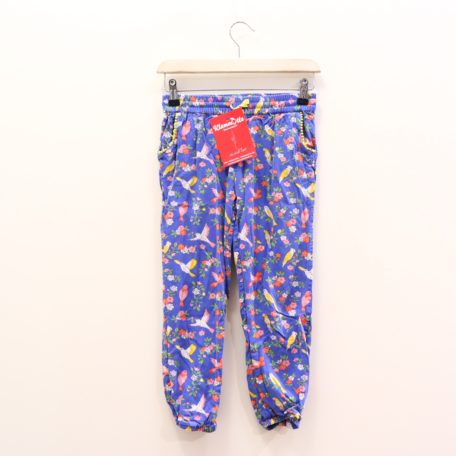 Hose Mini Boden Pumphose 134 blau/bunt Allover Print/Blumen/Borde Gummibandzug/Kordelzug Frühjahr/Sommer
