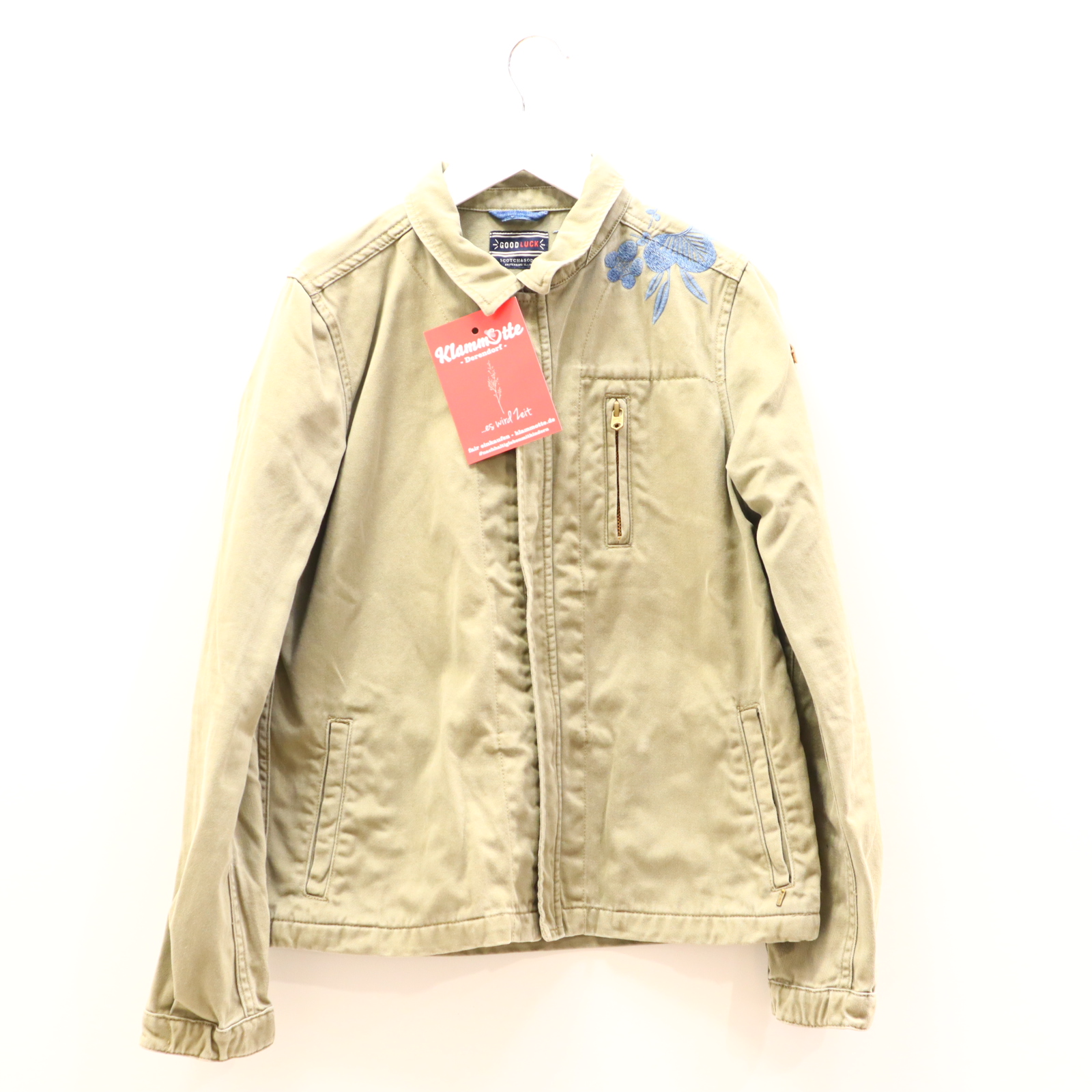 Jacke SCOTCH & SODA Jeansjacke 164 oliv Blumen/Stickerrei Denim