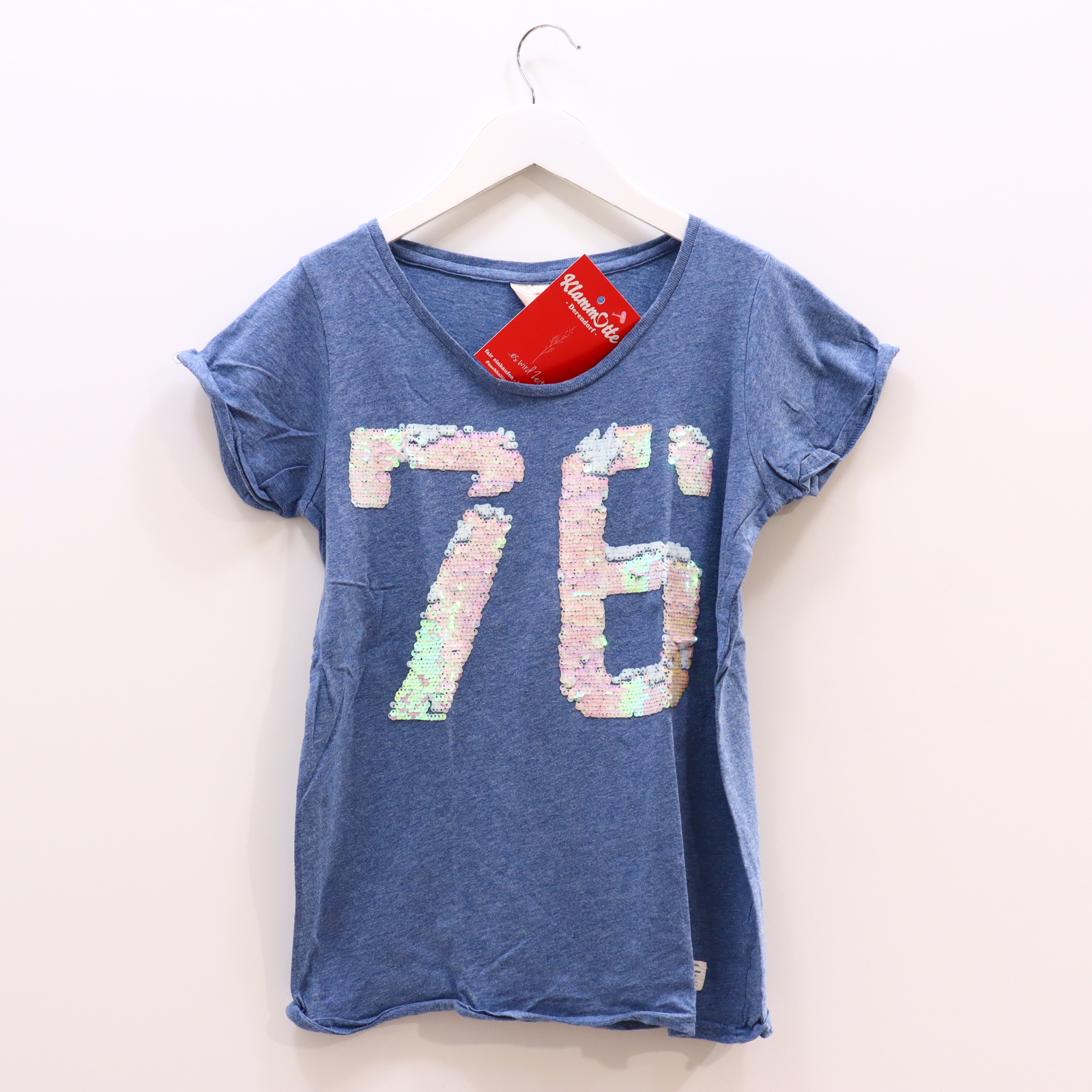 Oberteil american outfitters 164 blau melange/Wendepailetten kurzarm Shirt Baumwolle