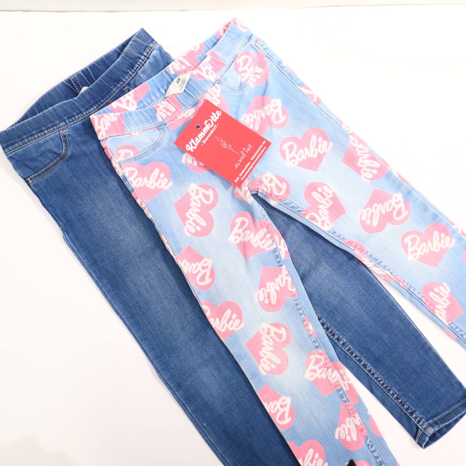 Hose H&M Jeggings/2er Set 110 blau/rosa Allover Print Denim Gummibandzug
