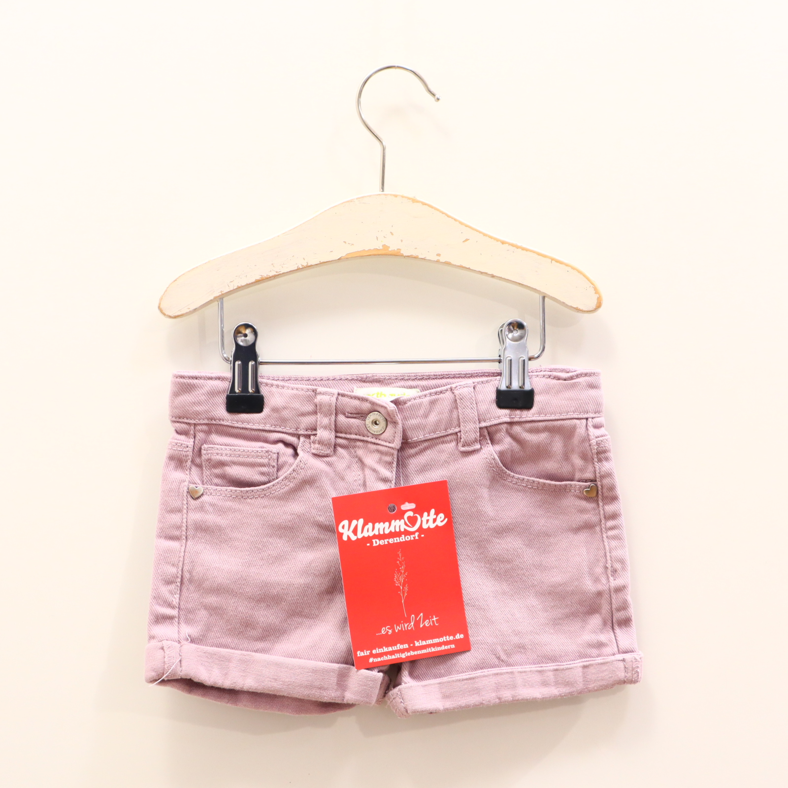 Hose VertBaudet Short 104 flieder Baumwolle/Elasthan/Twill Druckknopf/Reißverschluß/verstellb. Bund