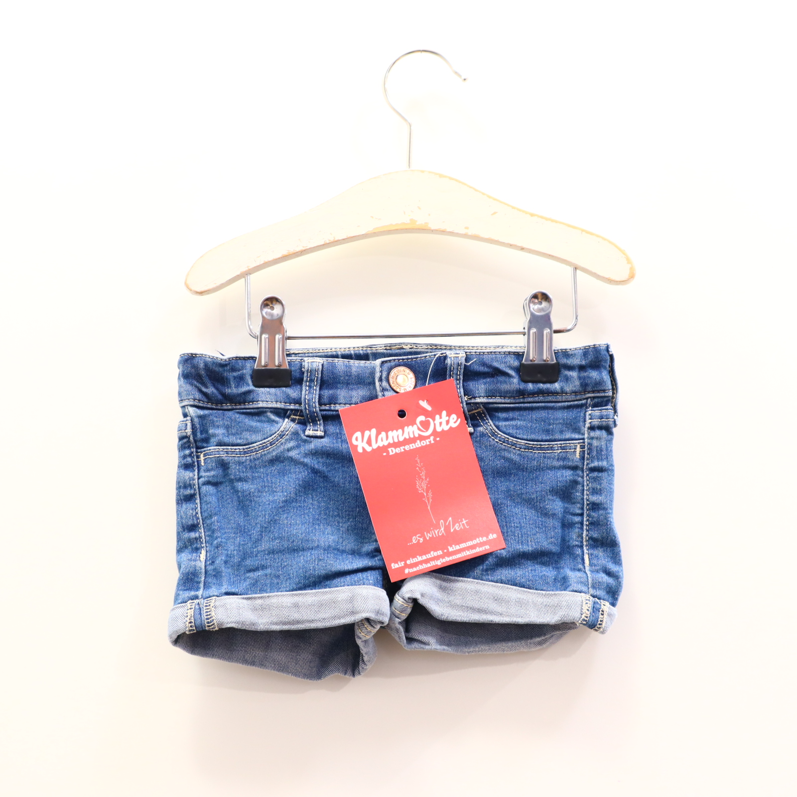 Hose H&M Jeans/Short 92 blau Denim Druckknopf/Reißverschluß/verstellb. Bund Frühjahr/Sommer