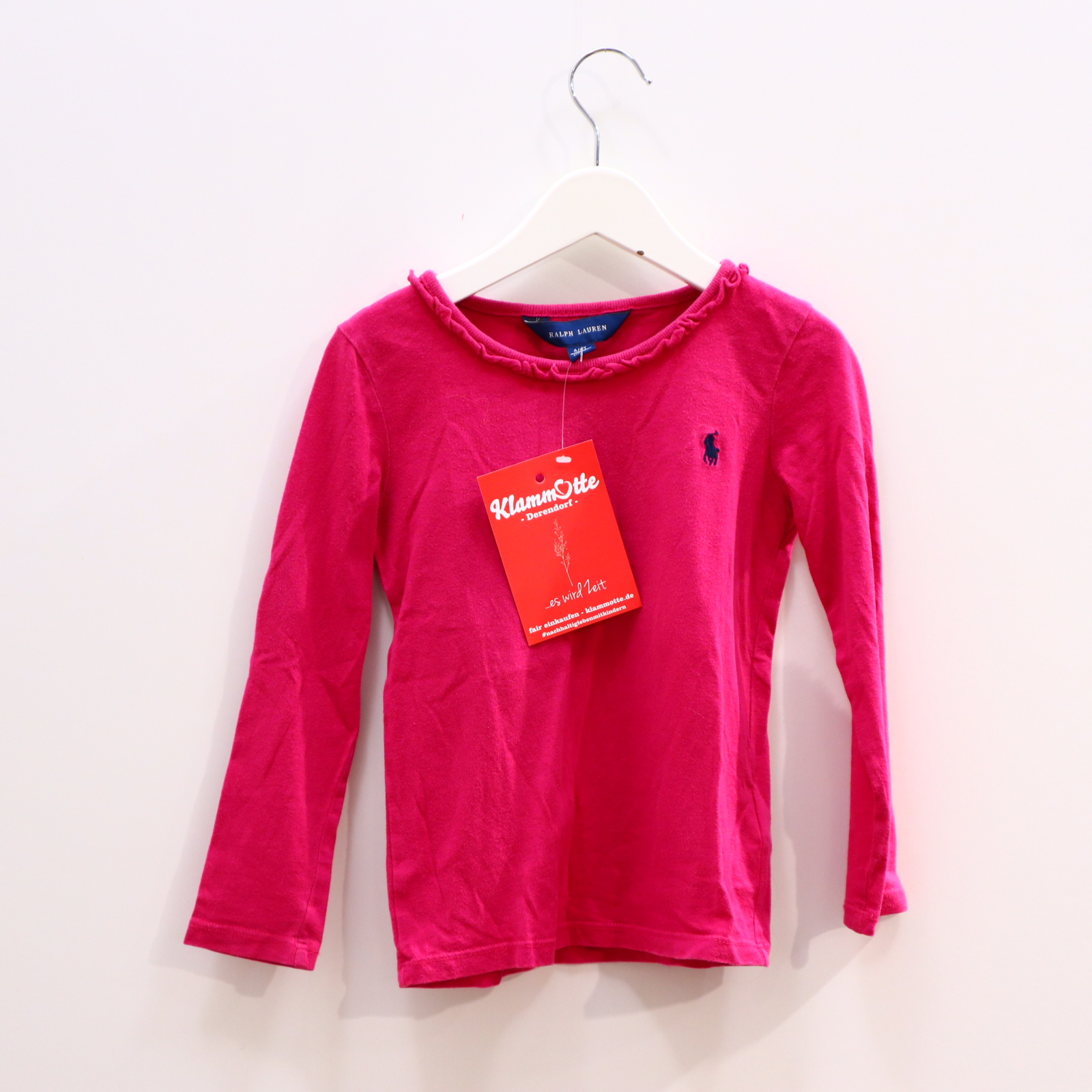 Oberteil RALPH LAUREN 104/110 beere Logo/Rüsche/Stickerei langarm Shirt Baumwolle