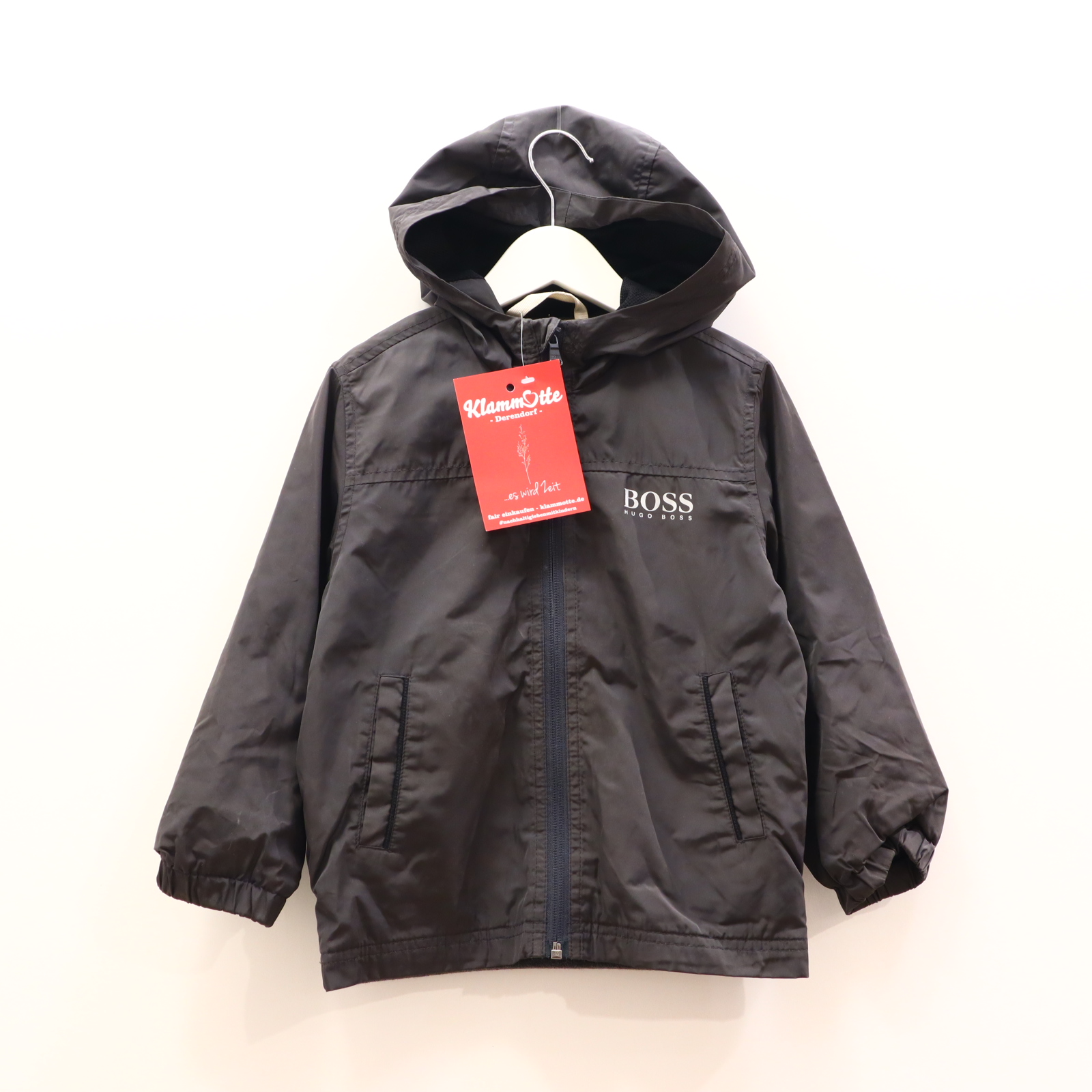 Jacke HUGO BOSS 104 grau Logo/Print Windjacke Meshfutter Frühjahr/Sommer ganz leichte Verschmutzung