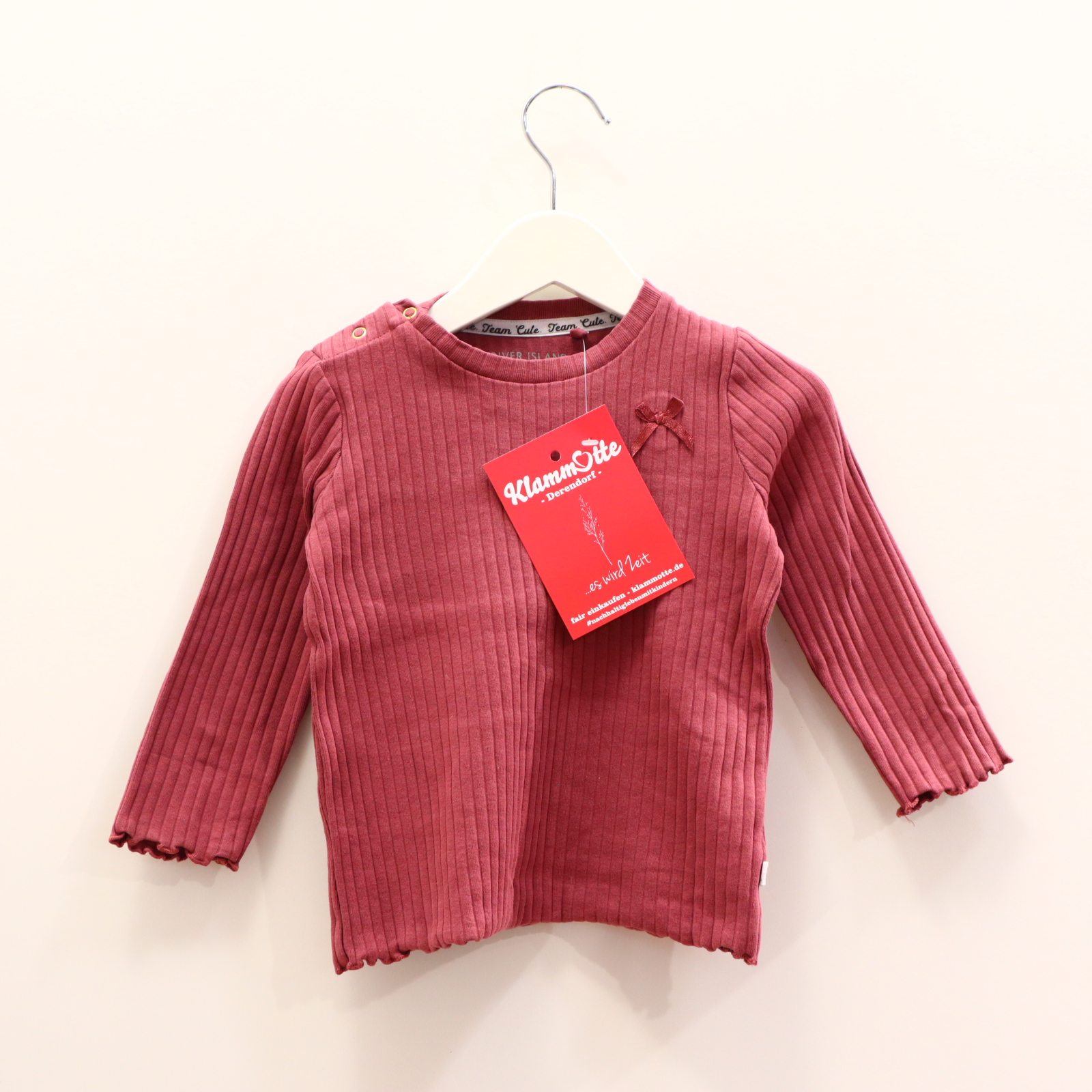 Oberteil RIVER ISLAND 80 altrosa Rippstrick/Schleife langarm Shirt Baumwolle/Elasthan