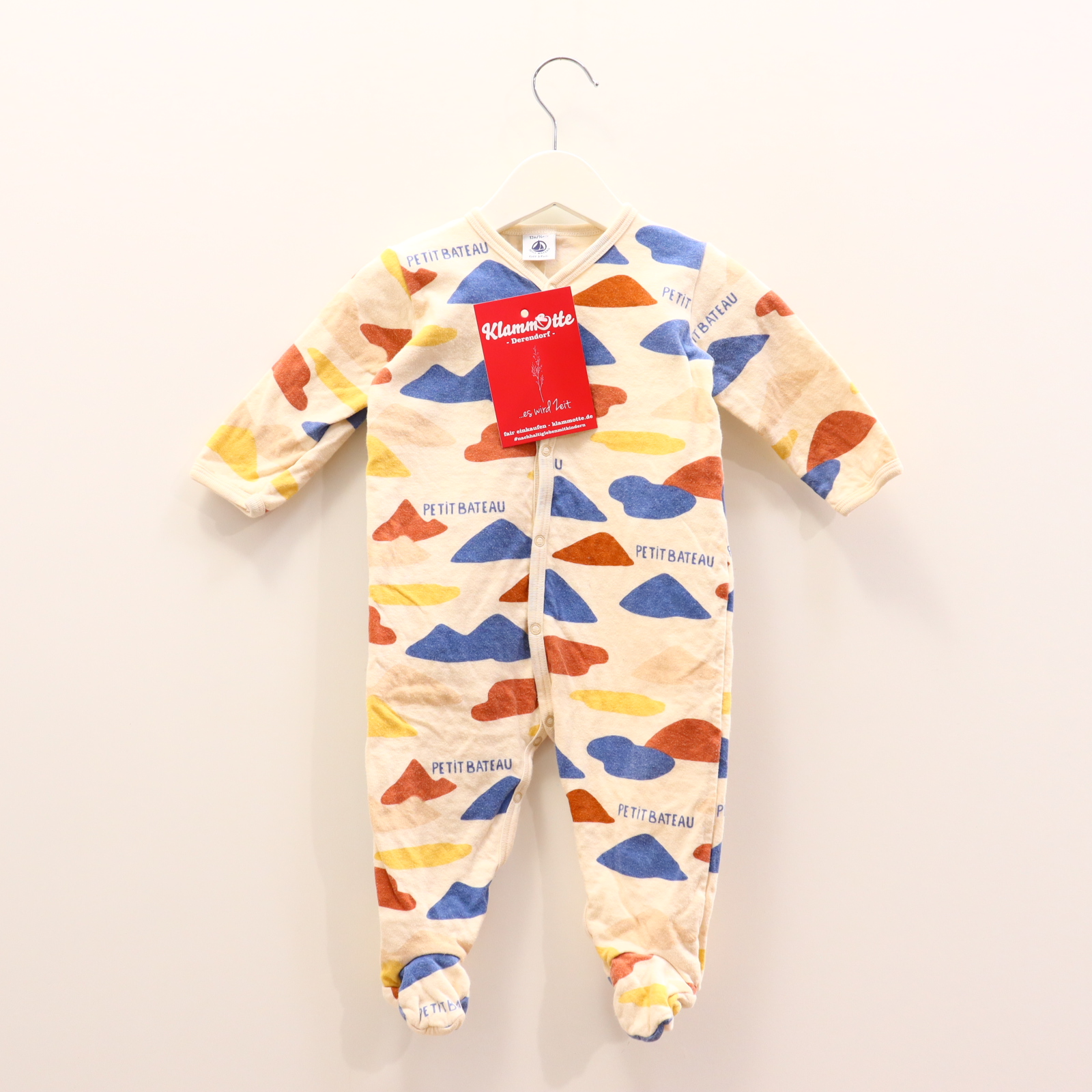 Oberteil PETIT BATEAU 74 bunt/creme Alloverprint/Logo/Print Schlafeinteiler mit Fuß Baumwolle