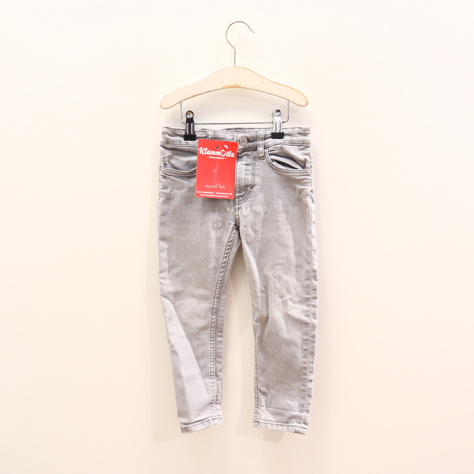 Hose H&M 104 Jeans grau Knopf/Reißverschluß/verstellb. Bund Denim Skinny