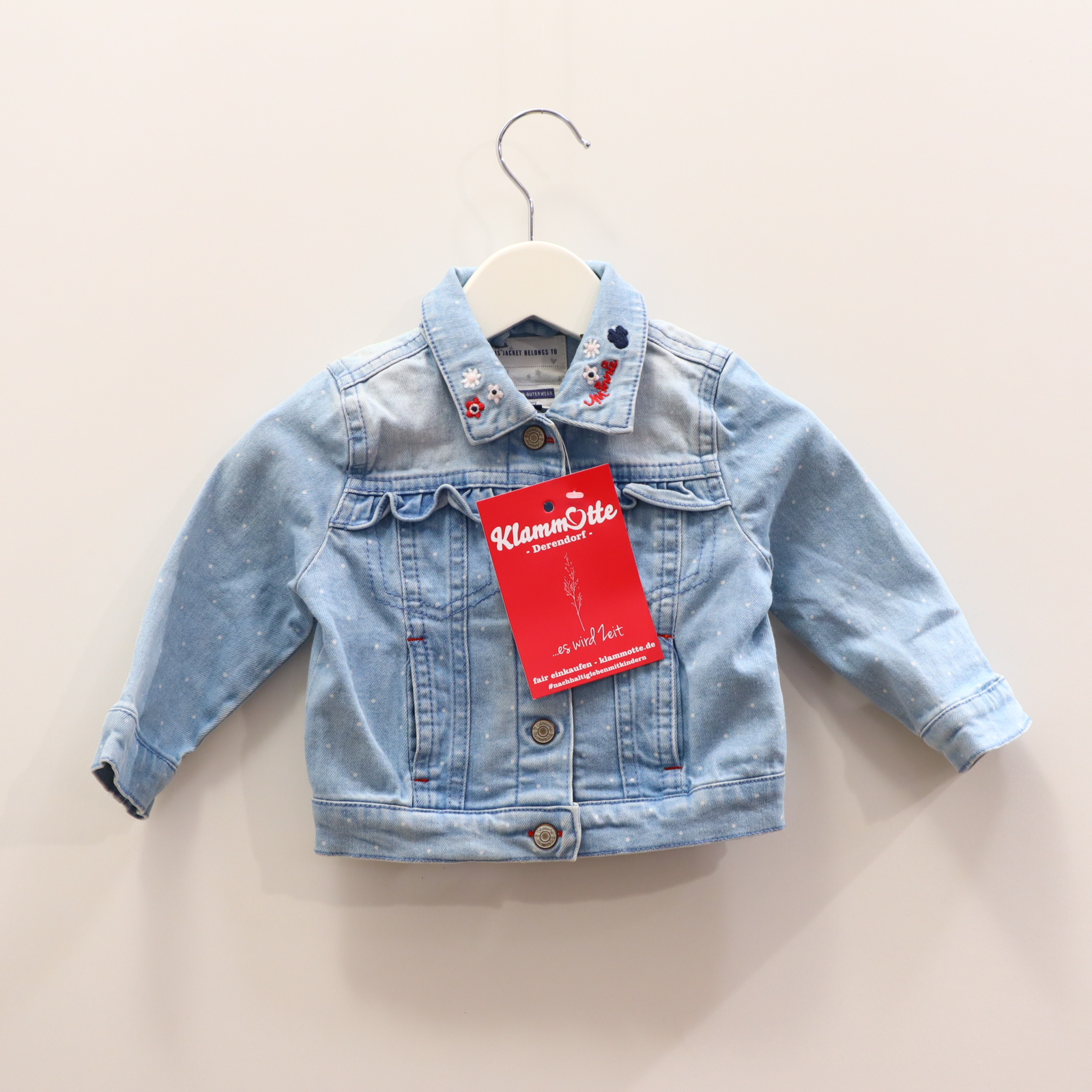 Jacken & Overalls C&A Jeansjacke 74 blau Druckknöpfe Applikation/gepunktet/Pailetten/Stickerrei denim Minnie Mouse