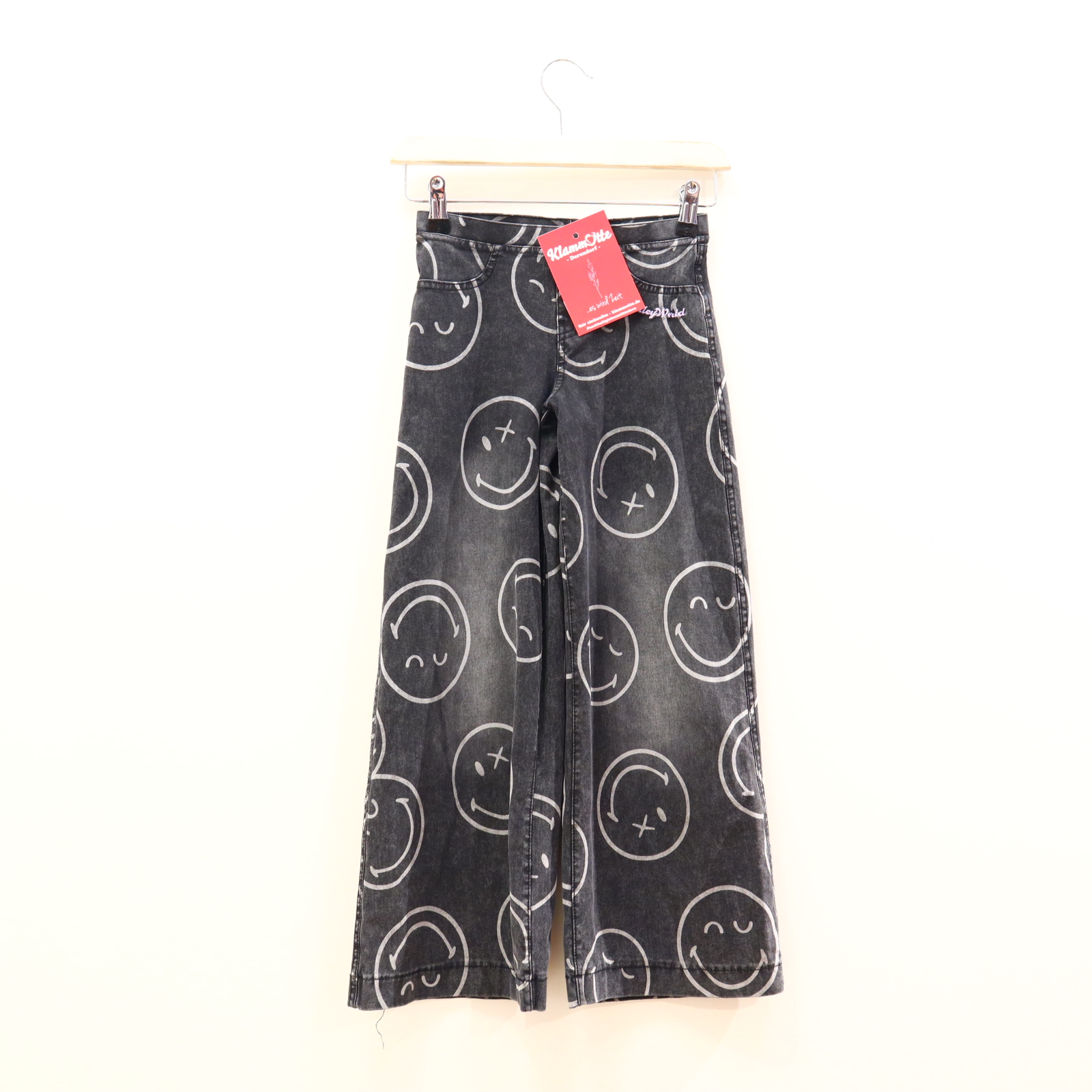 Hose H&M Jeggings 134 anthrazit Allover Print/Stickerei Gummibandzug Wide Leg SMILEY
