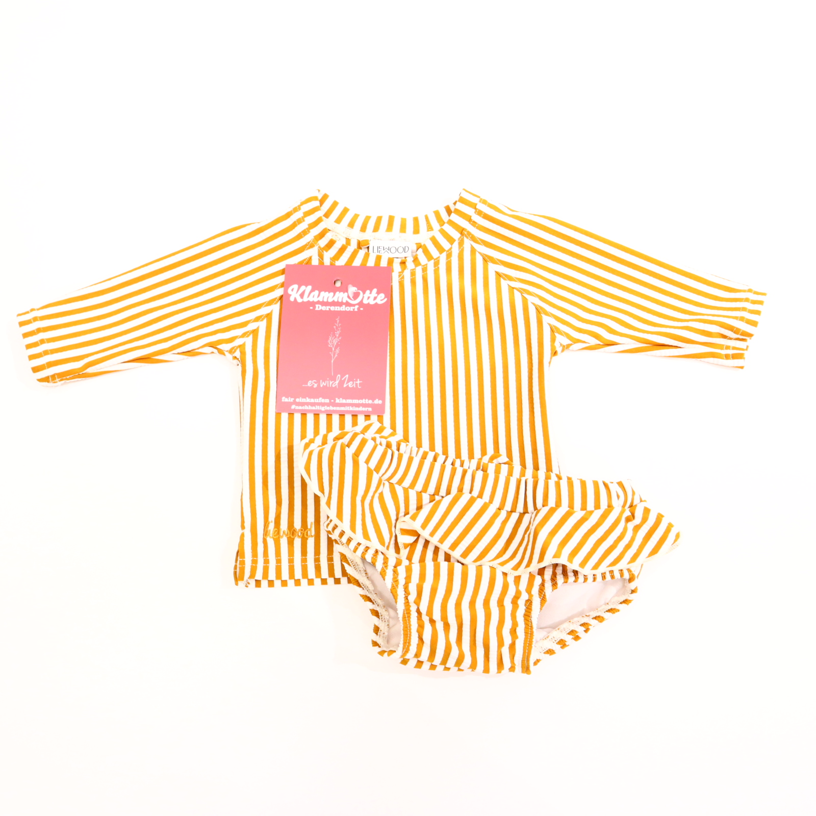 Bademode LIEWOOD Nylon/Polyester/Spandex Gr. 56/Gr. 62 creme/karamell gestreift/Logo/Stickerei/Volants UV-Schutz-Zweiteiler