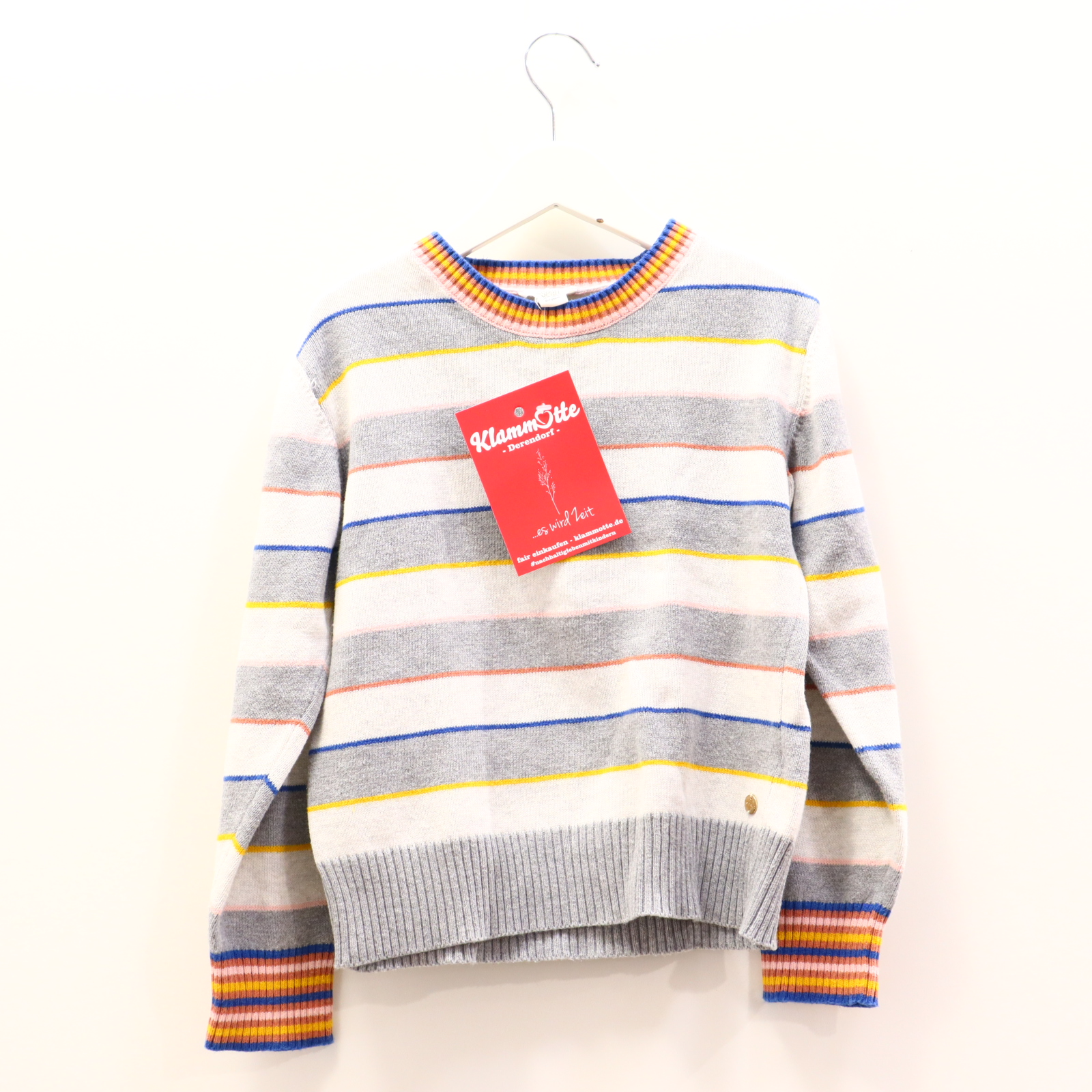 Oberteil ESPRIT 116/122 bunt/grau/weiß gestreift/melange Strickpullover Baumwolle/Polyacryl