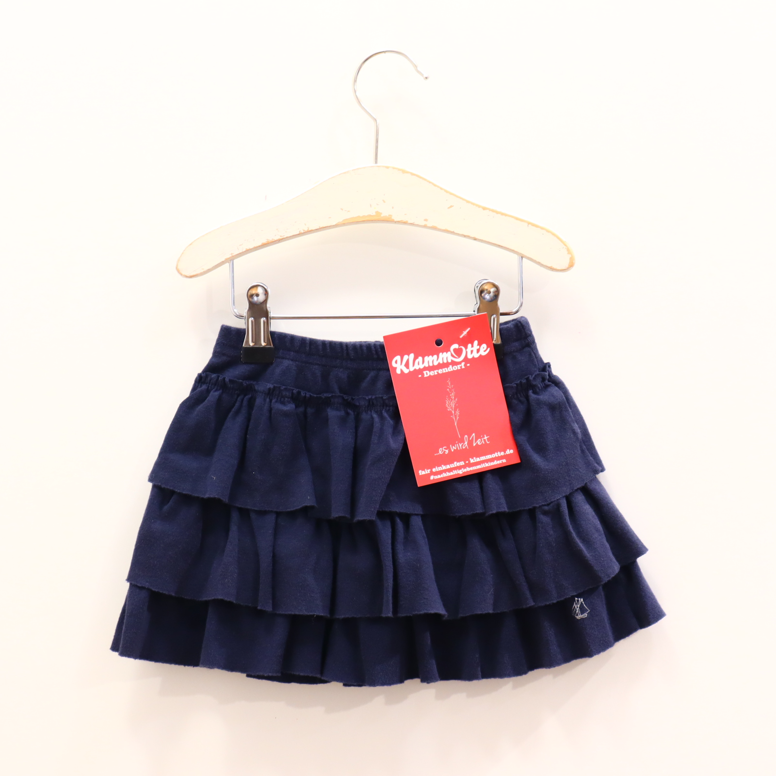 Kleider & Röcke PETIT BATEAU Jerseyrock 110 blau Logo/Print/Volants Baumwolle Gummibandzug