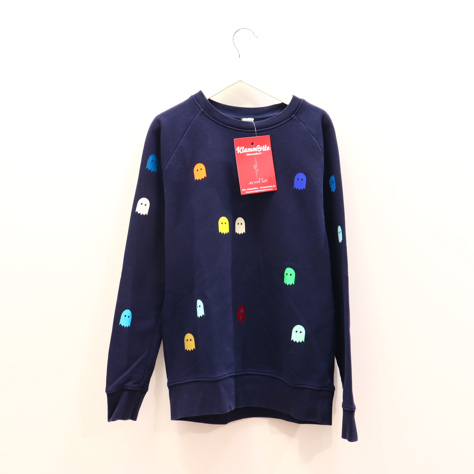 Oberteil pomberlin Gr. 152/Gr. 158/Gr. 164 Sweatshirt blau Biobaumwolle/recycelter Polyester Alloverprint PACMAN