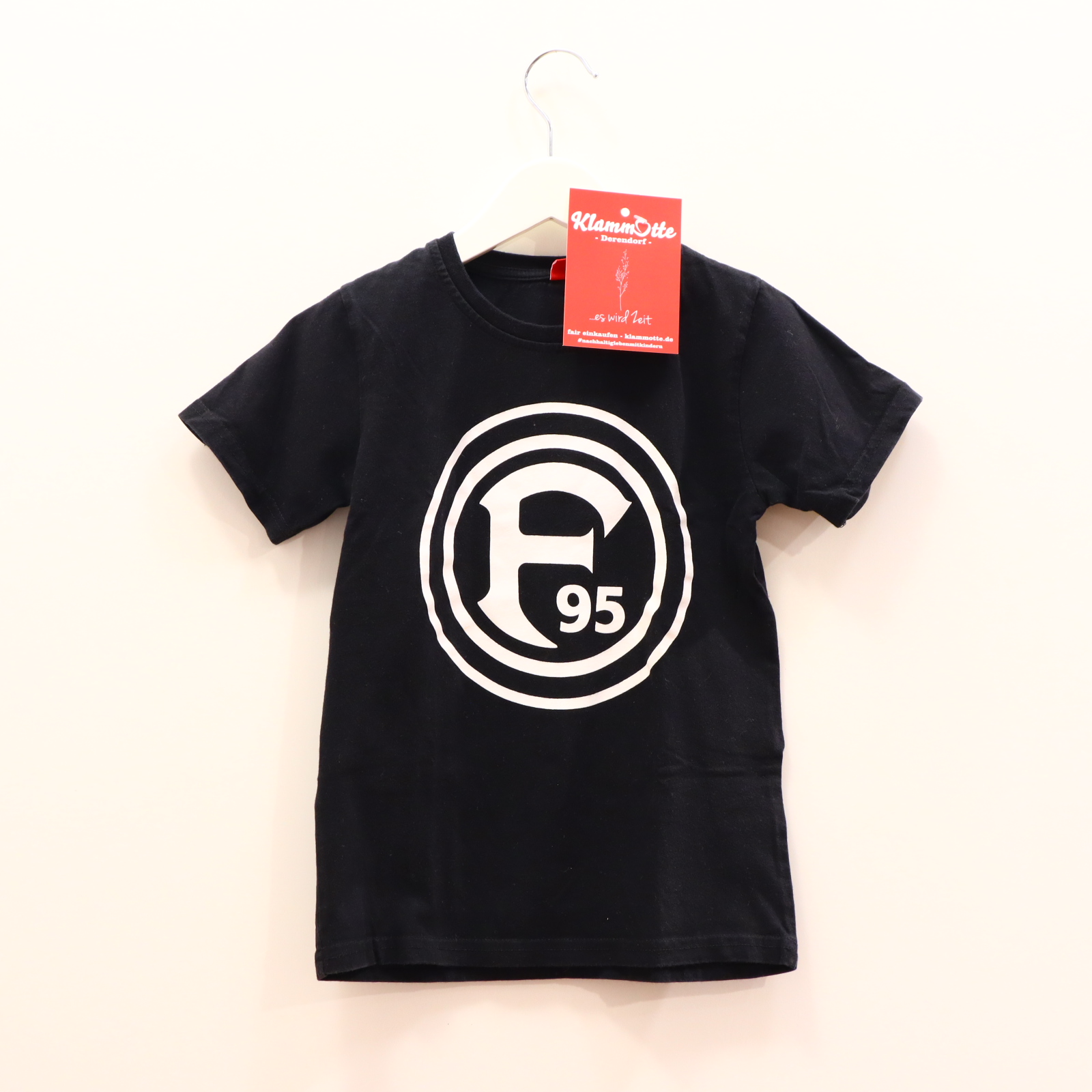 Oberteil Gr. 116 kurzarm Shirt schwarz Baumwolle Print Fortuna