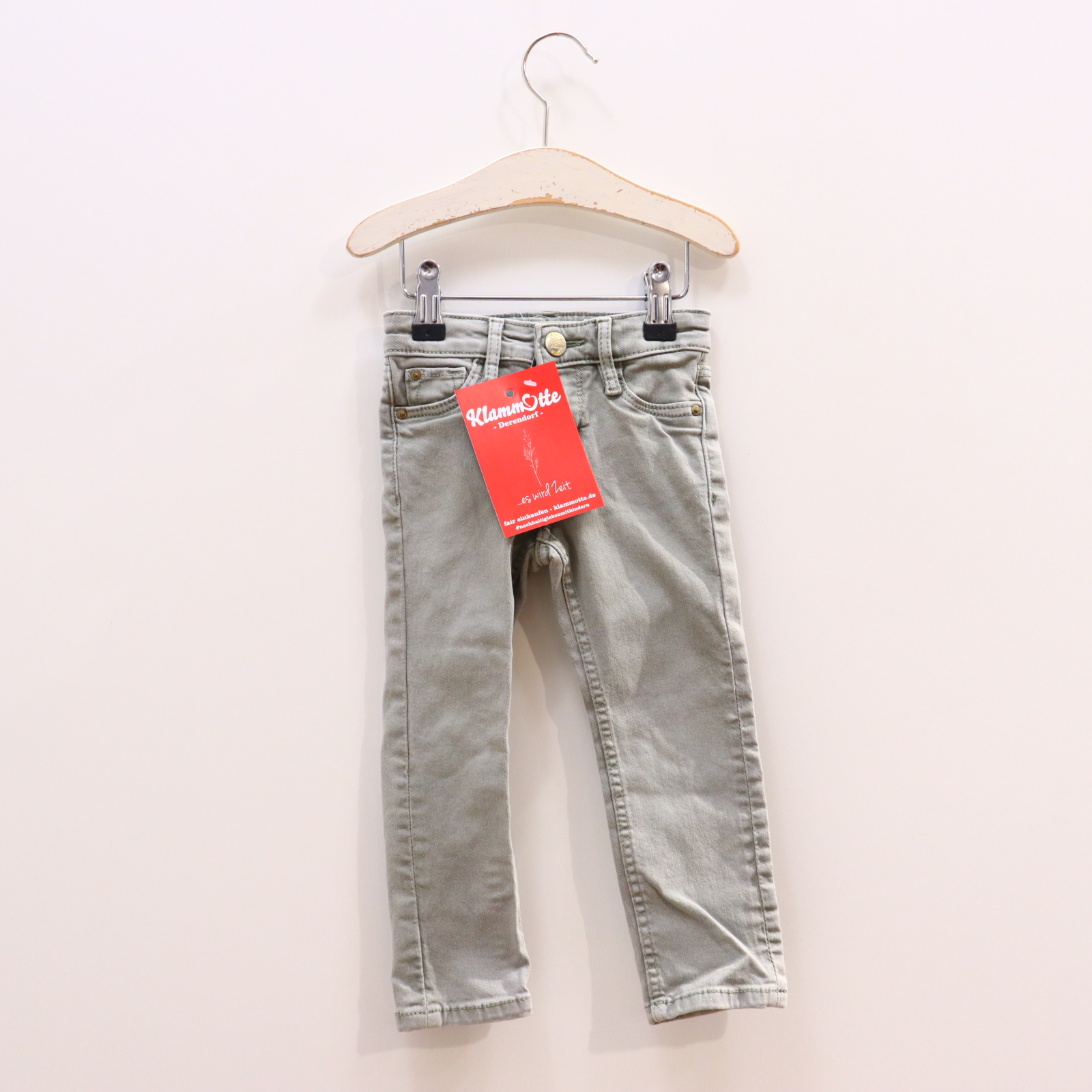 Hose H&M Jeans 92 salbei Denim Druckknopf/Reißverschluß/verstellb. Bund Skinny