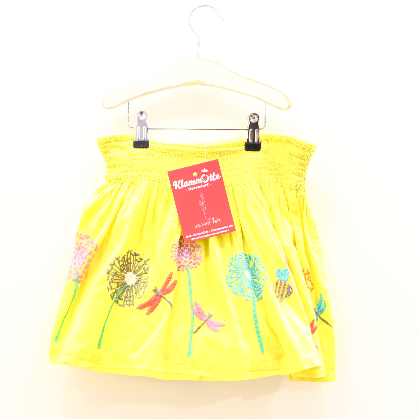 Kleider & Röcke mini Boden Baumwollrock 122/128 gelb Blumen/Smok/Stickerei Baumwolle Gummibandzug