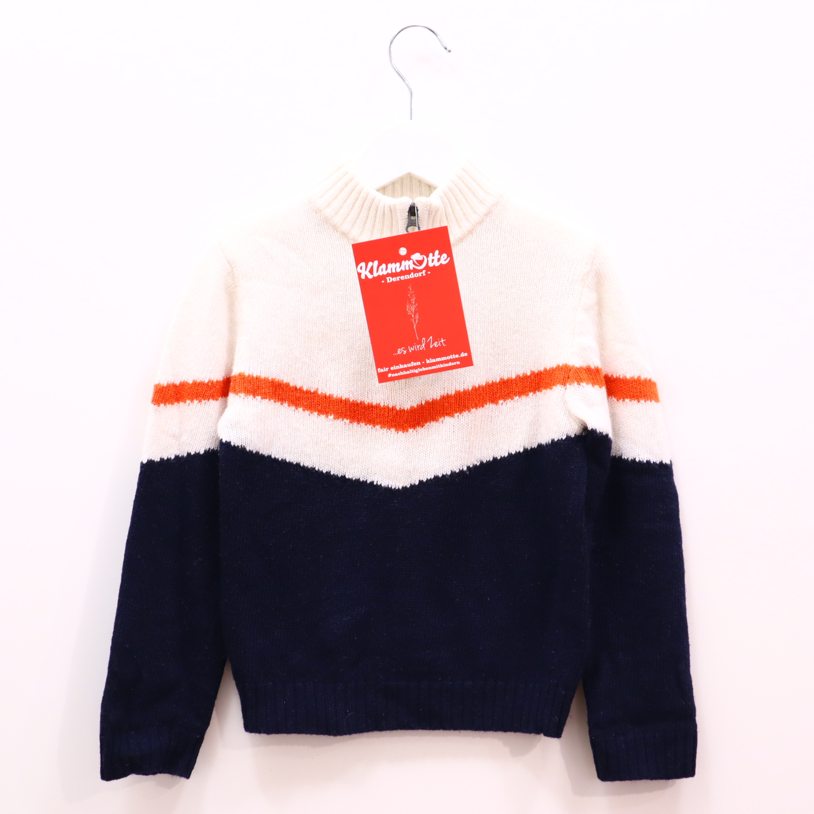 Oberteil - HUNDRED PIECES - Strickpullover/Troyer - Gr. 104 - blau/creme/orange - Kaschmir/Polyamid/Viskose/Wolle - Stehkragen