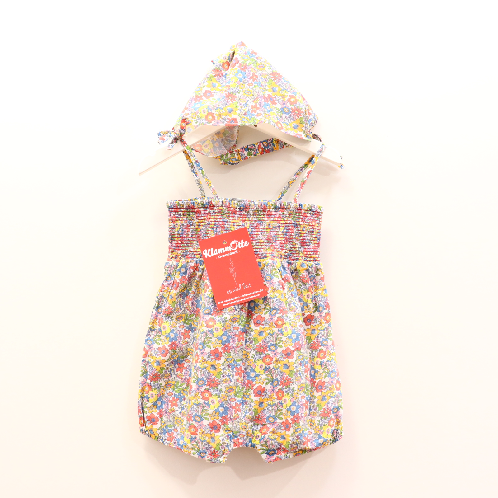 Kleider & Röcke bout´chou Jumpsuit 92 bunt Alloverprint/Blumen/Smok Baumwolle mit Bandana! Druckknöpfe im Schritt
