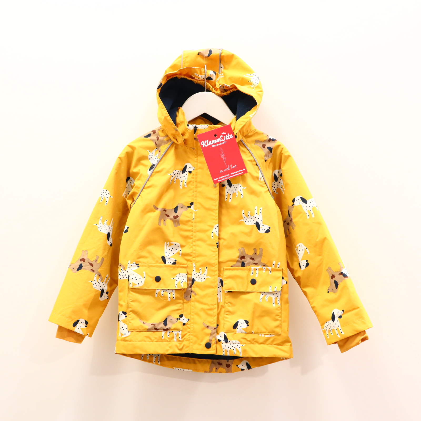 Jacke TCM Regenjacke 110/116 gelb Alloverprint abnehmb. Kapuze/Fleecefutter/gefüttert