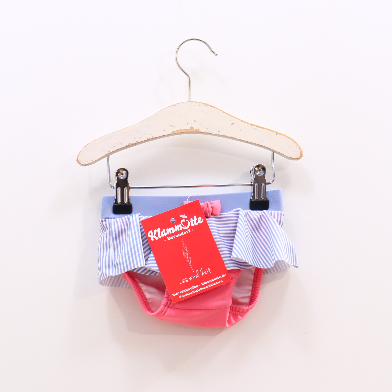 Bademode Steiff Gr. 80 rosa/hellblau gestreift/Logo/Print/Schleife/Volants Badehose/Windelbadehose