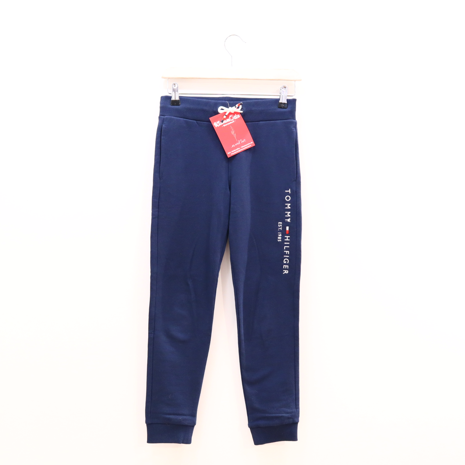 Hose TOMMY HILFIGER 140 Jogger blau Logo/Stickerei Gummibandzug/Kordelzug Baumwolle/Sweat