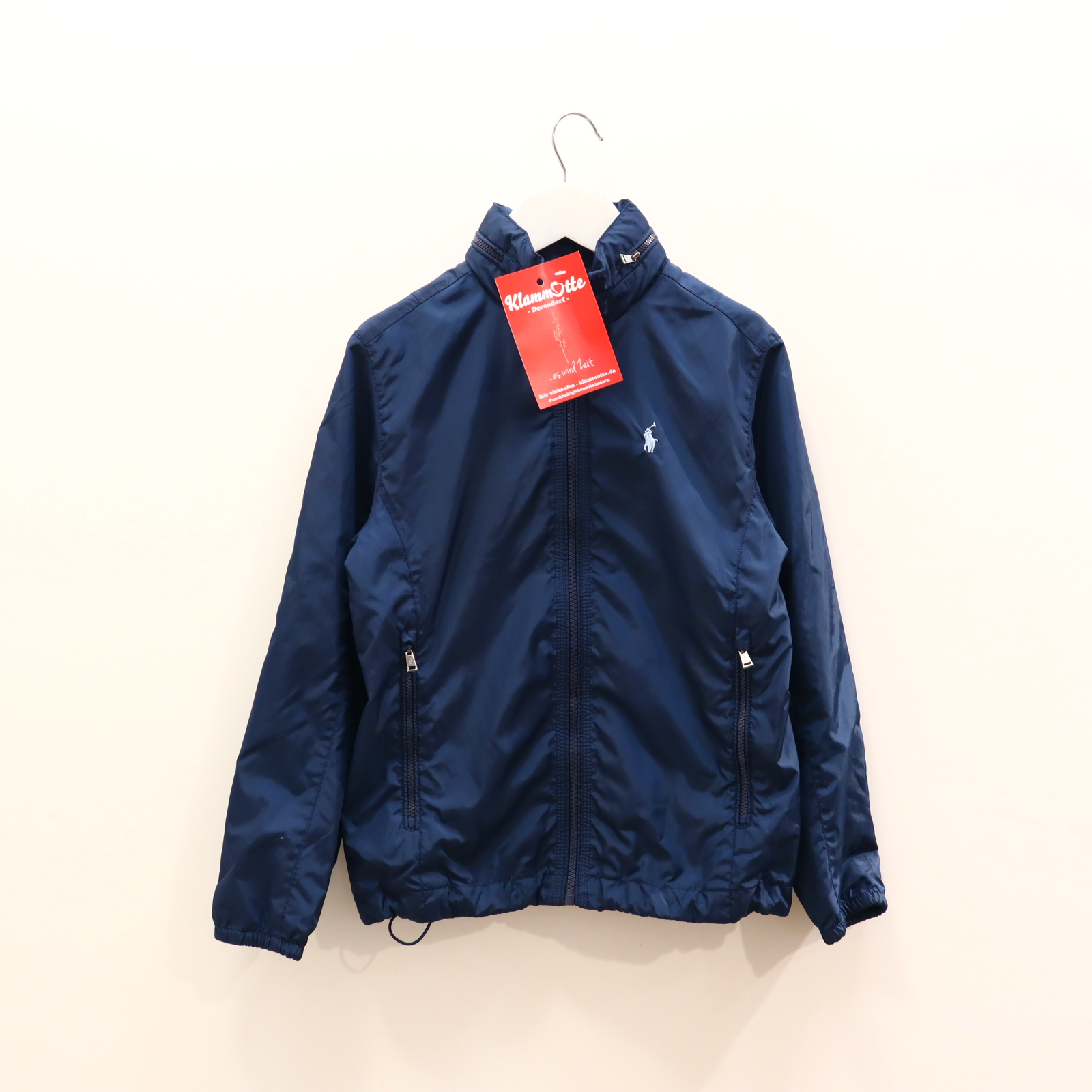 Jacke RALPH LAUREN 128/134/140 blau Logo/Stickerei Windjacke versteckte Kapuze Frühjahr/Sommer