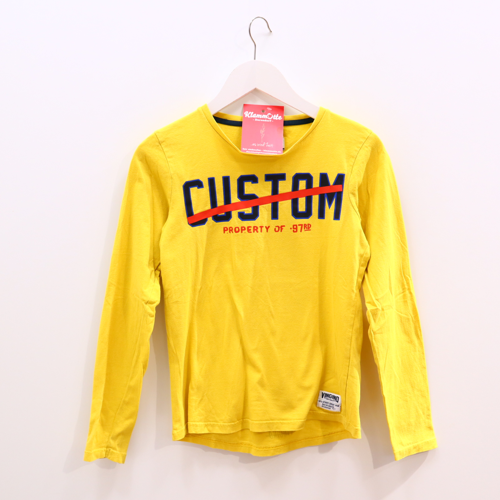 Oberteil VINGINO Gr. 152 langarm Shirt gelb Baumwolle Applikation/Backprint/Logo/Print