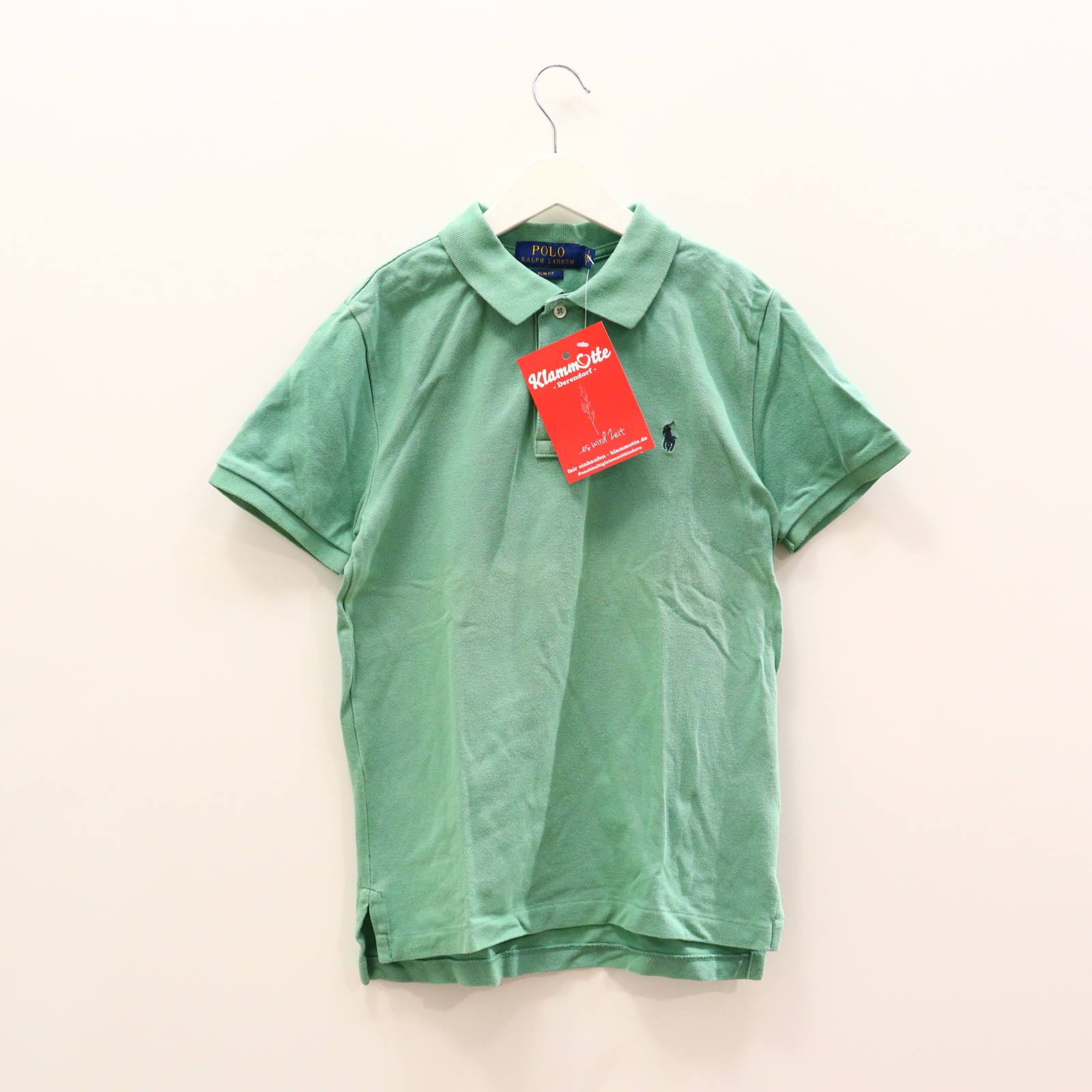 Oberteil RALPH LAUREN Gr. 140/Gr. 146/Gr. 152 kurzarm Shirt grün Baumwolle/Pique Logo/Stickerrei