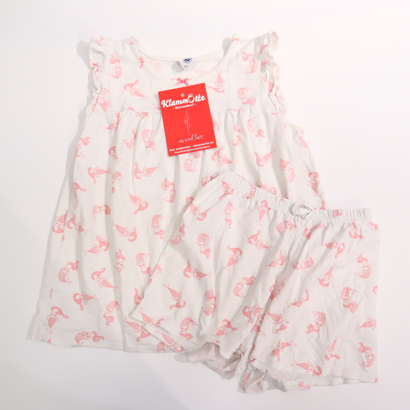 Oberteil PETIT BATEAU 140 rosa/weiß Alloverprint Schlafkleidung/Shorty/2-teiler Baumwolle