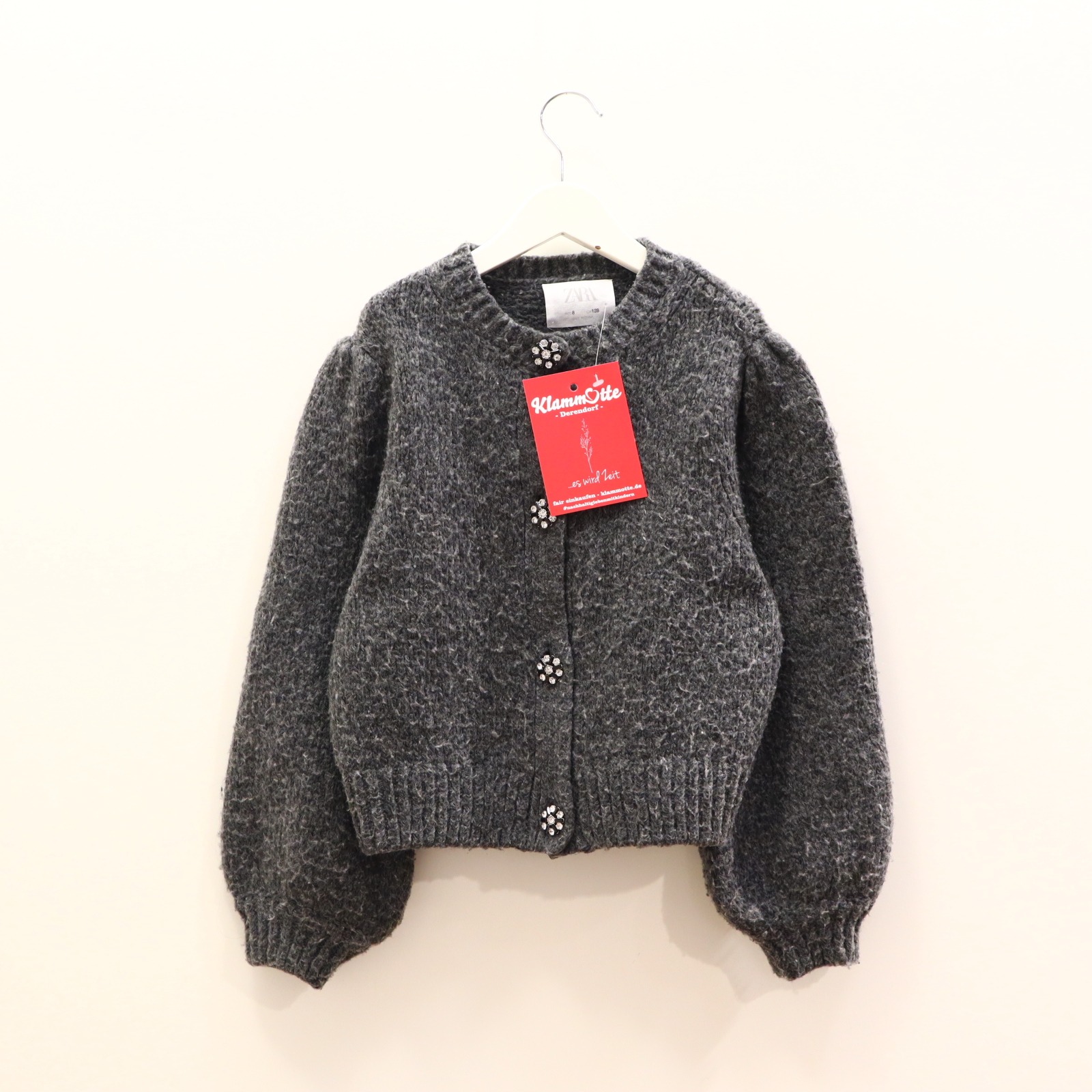 Oberteil ZARA 128 anthrazit melange/Strass Strickjacke Polyacryl/Polyester