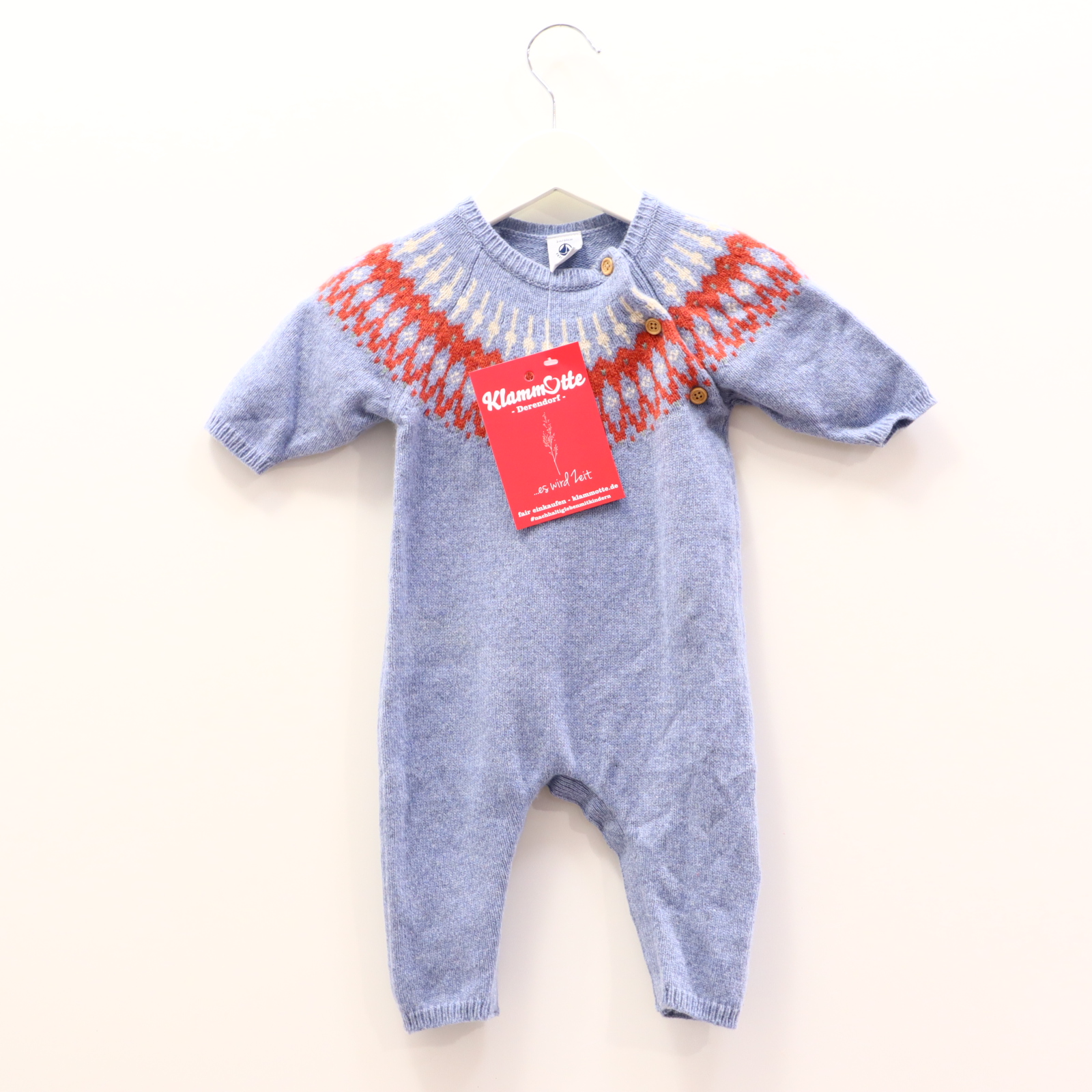 Hosen & Strampler PETIT BATEAU 62 blau melange/Muster Einteiler ohne Fuß/Overall Baumwolle/Polyamid/Strick/Wolle Druckknöpfe im Schritt/Knopfleiste