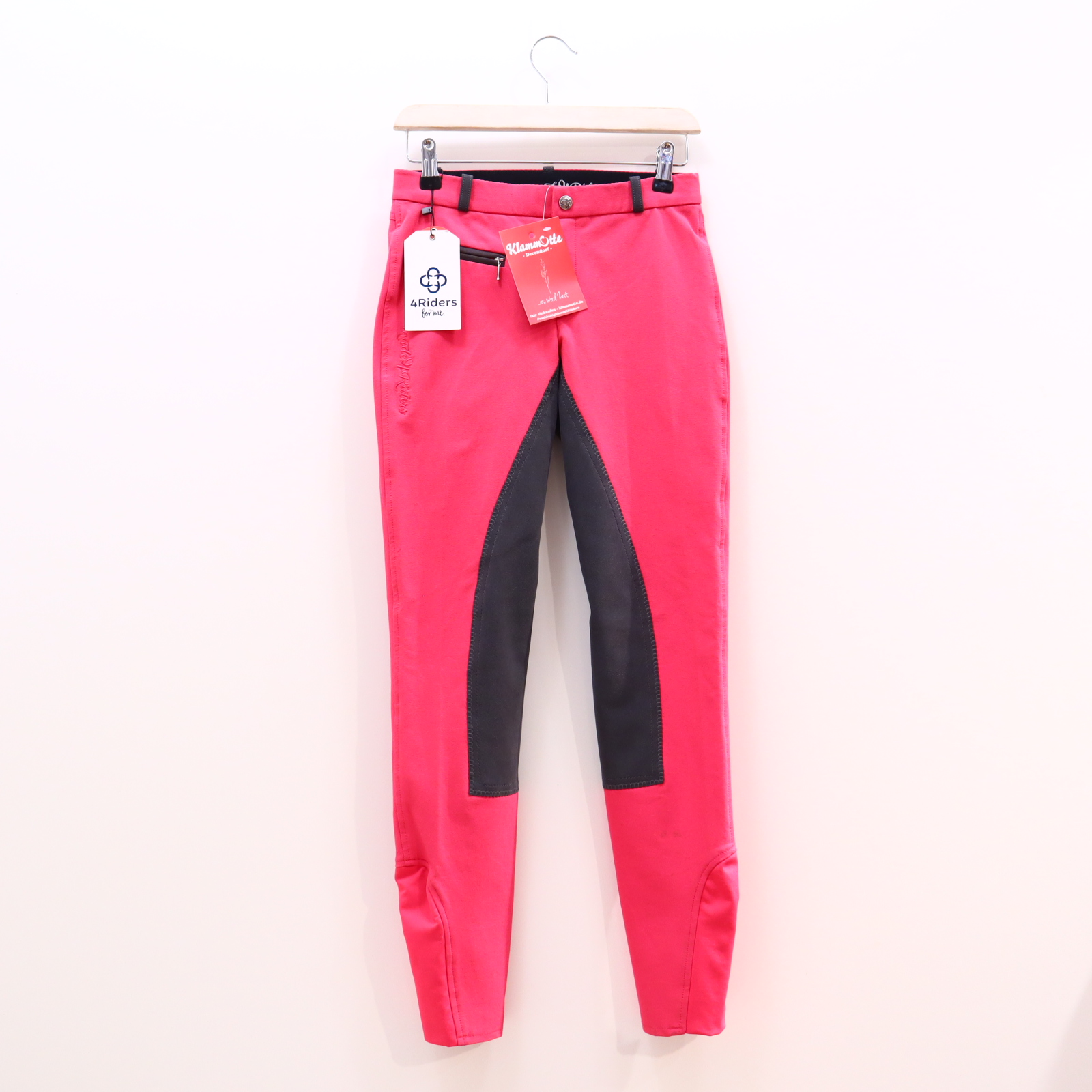 Hose made4Riders Reithose 158/164 grau/pink Logo/Stickerei Denim Gummibandzug/Reißverschluß/Schiebeknopf NEU!